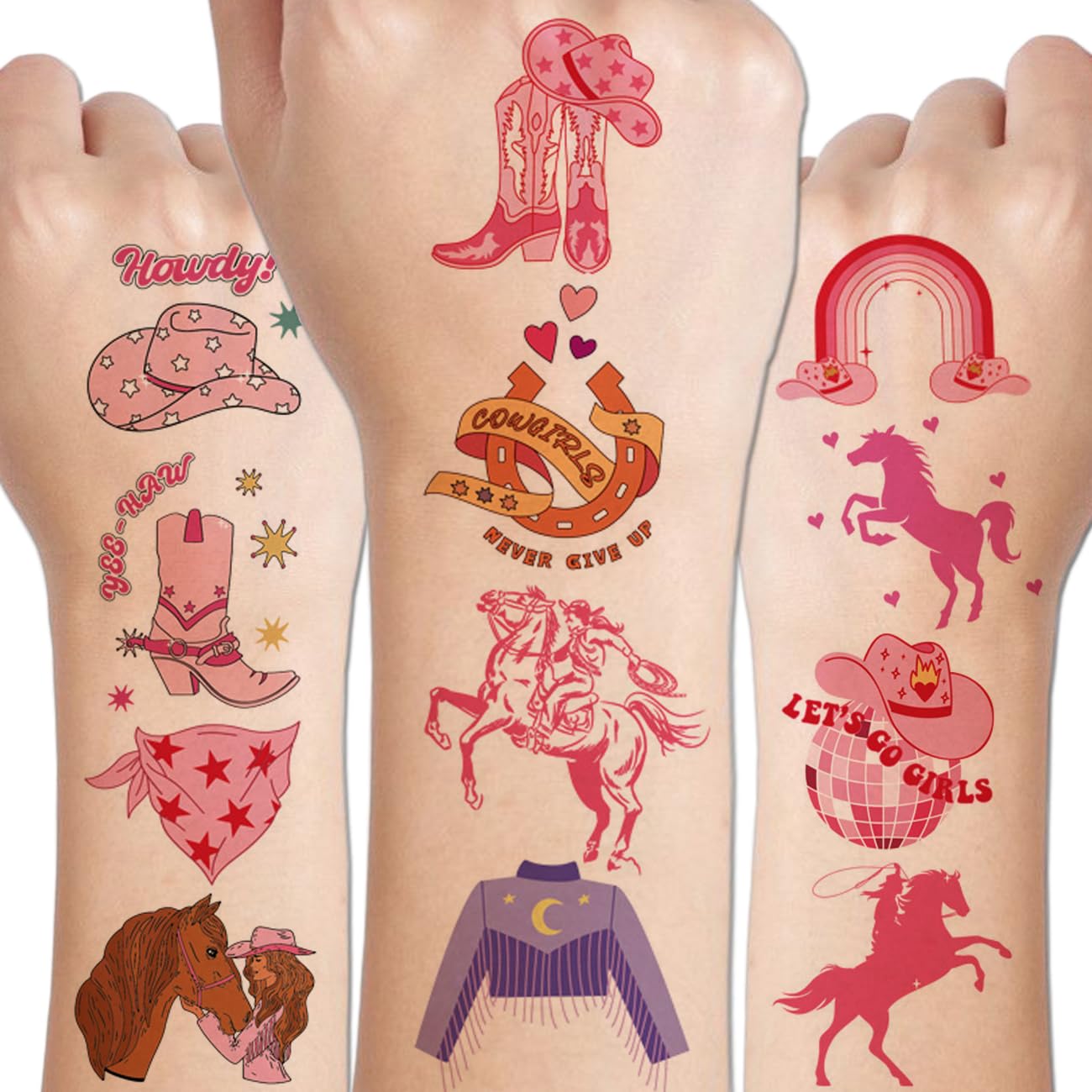 Cowgirl Temporary Tattoos For Kids Party Supplies Western Cowgirl Temporary  | Desertcart Seychelles, image size:1300x1300