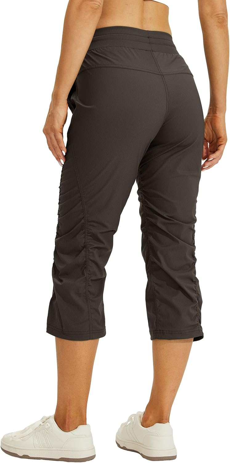 Willit Women's Quick-Dry Capris Travel Pants Lightweight Striped Woven Hiking Workout Casual Pants with Pockets - Image 2