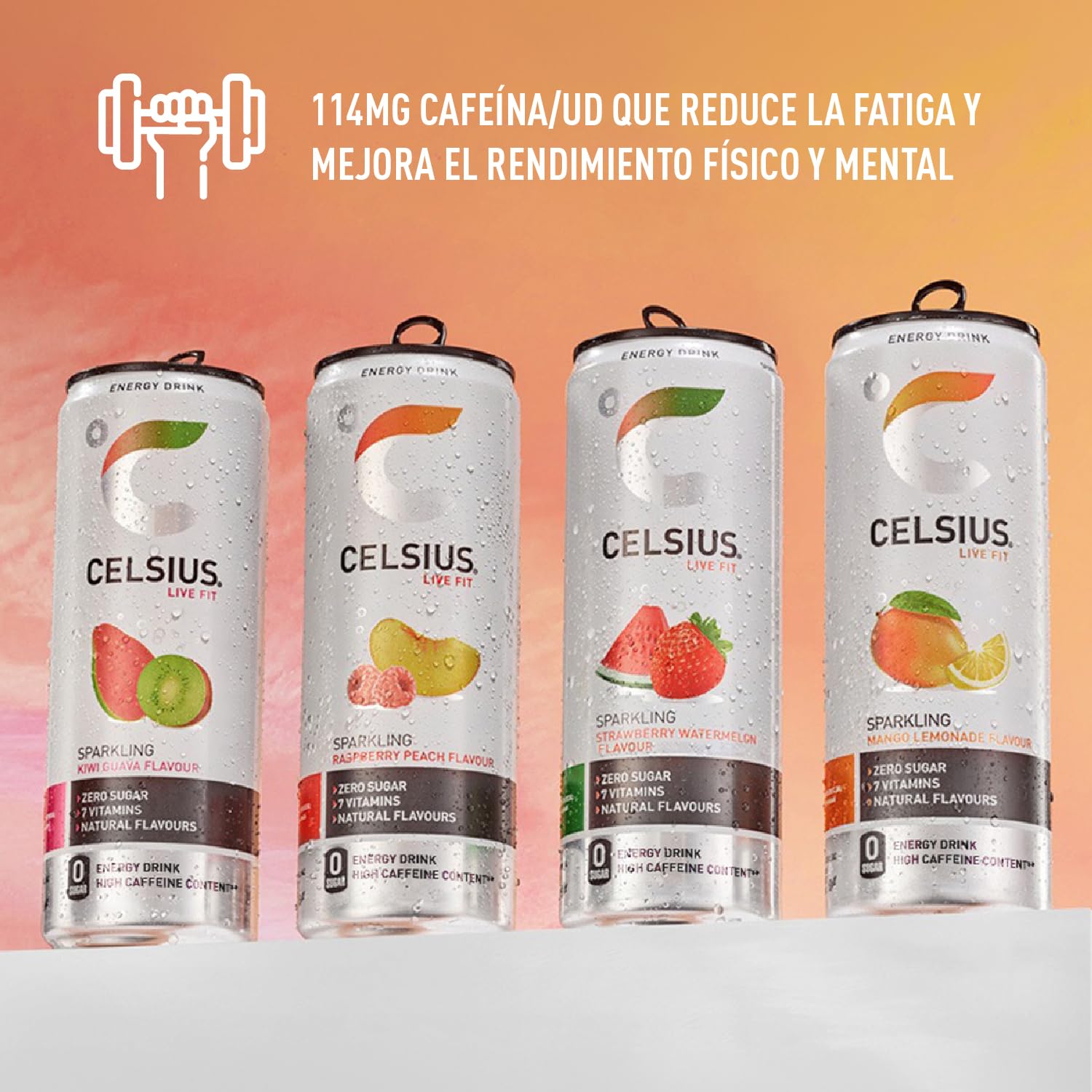 Celsius Bebida Energética Sin Azúcar, Sabor Kiwi Guayaba, Energy Drink Funcional - Lata, Pack 12 x 355 ml