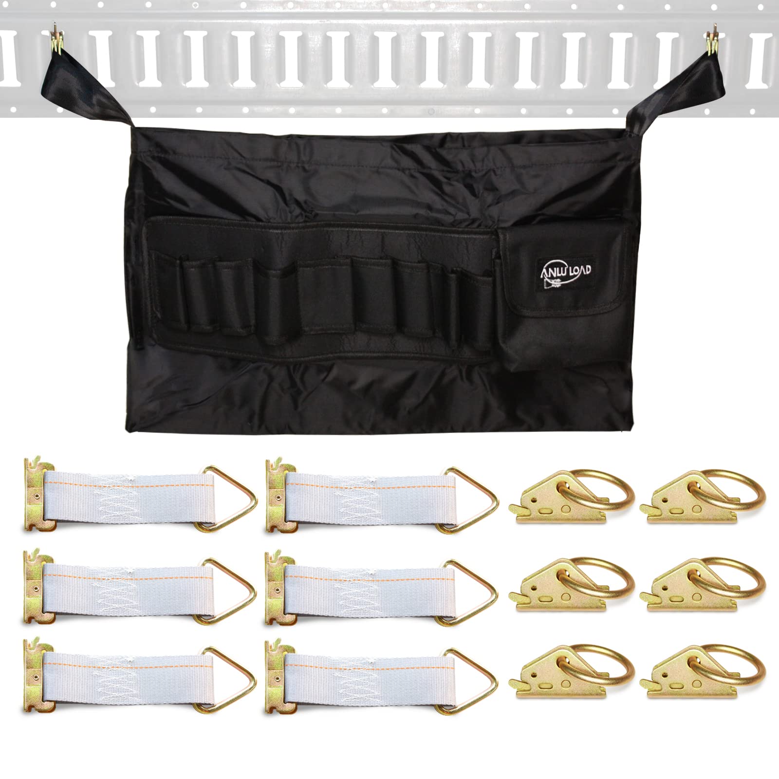ANLULOAD E Track kit E Track Storage Bag,6 Pieces E Track O Rings & 6 Pieces E Track Rope Tie Offs,E Track Accessories for Enclosed Trailer,Workshop&Garage.(E-Track Rails NOT Included)