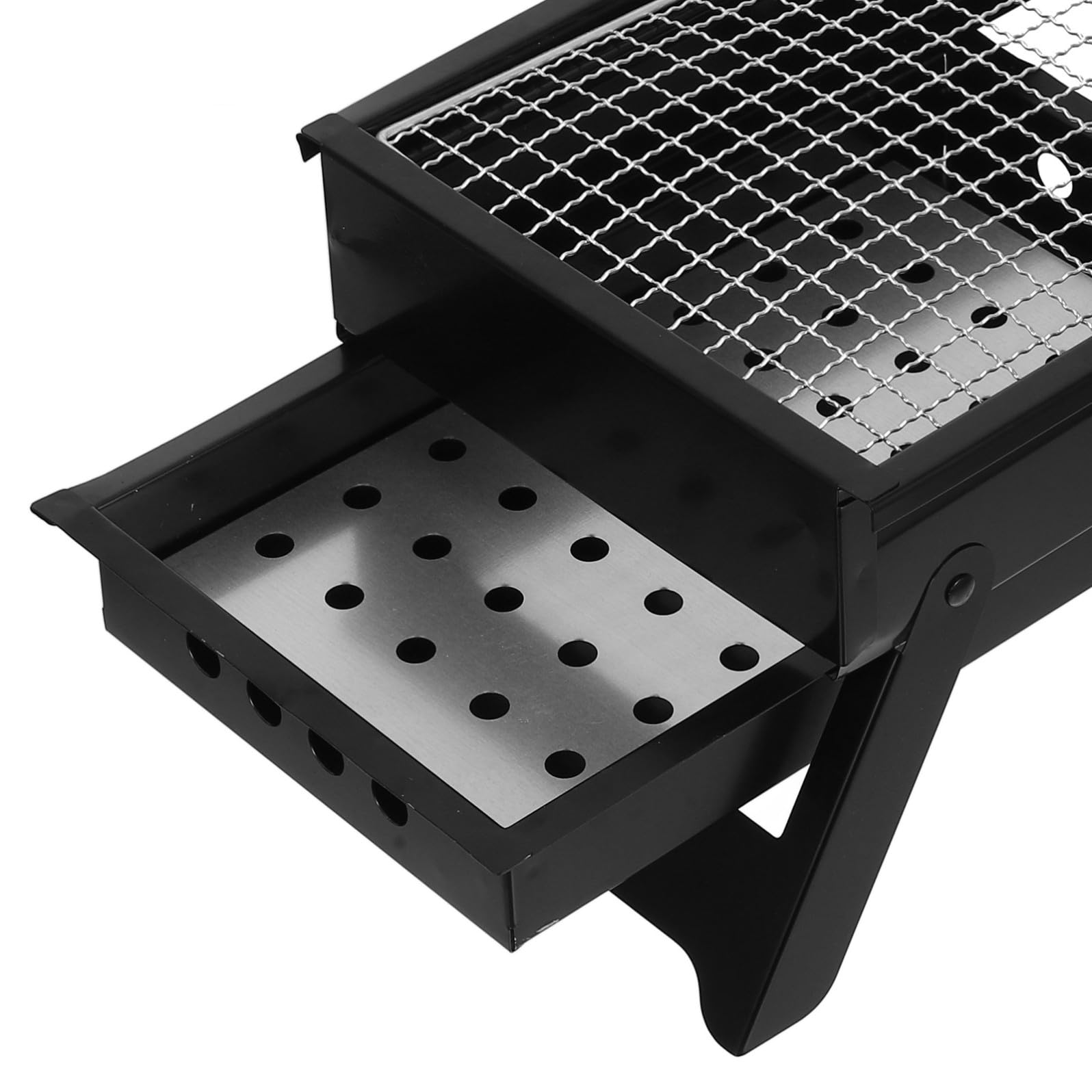 Griglia Barbecue Portatile Pieghevole in Acciaio Inox Nero | Cassetto Carbone Estraibile, Compatta e Leggera, per Cottura Efficiente in Gruppo da 1-3 Persone