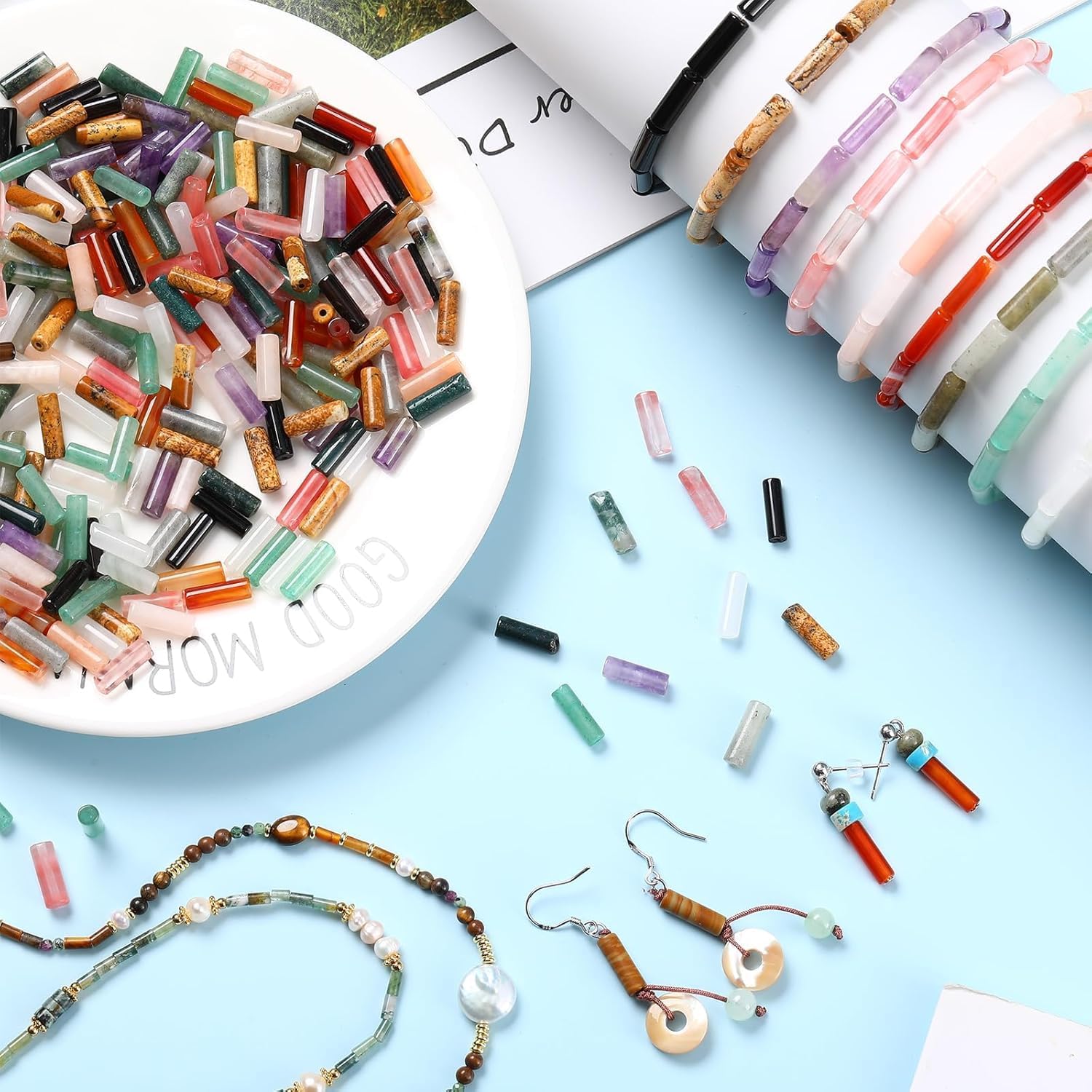 HAAMIIQII Natural Yellow Picture Jasper Tube Beads 13x4mm Column Stone Cylinder Gemstone Loose Beads for Jewelry Making Strand 15 Inch (28-29pcs) - Image 6