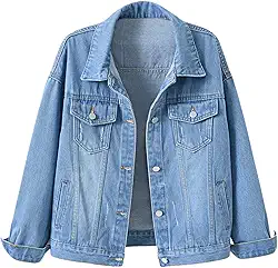 Jaqueta Jeans Feminina Boyfriend Manga Longa Solta Moda Casaco de Transição Primavera Outono com Botão