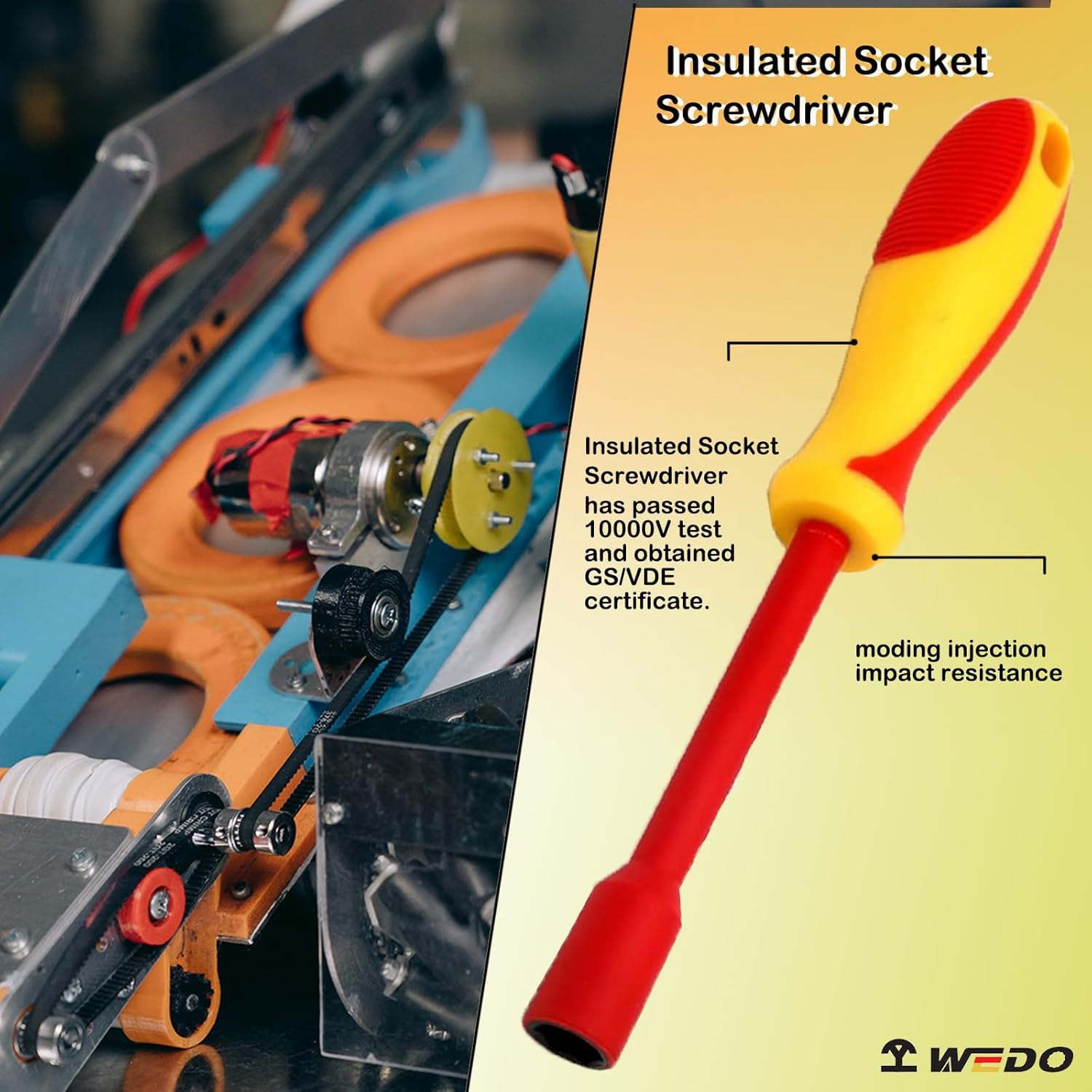 WEDO Insulated Socket Screwdriver,Electricians Screwdriver,Insulated Nut driver,Size 11mm,VDE 1000V,CR-V Steel,Anti-Slip Handles,IEC 60900