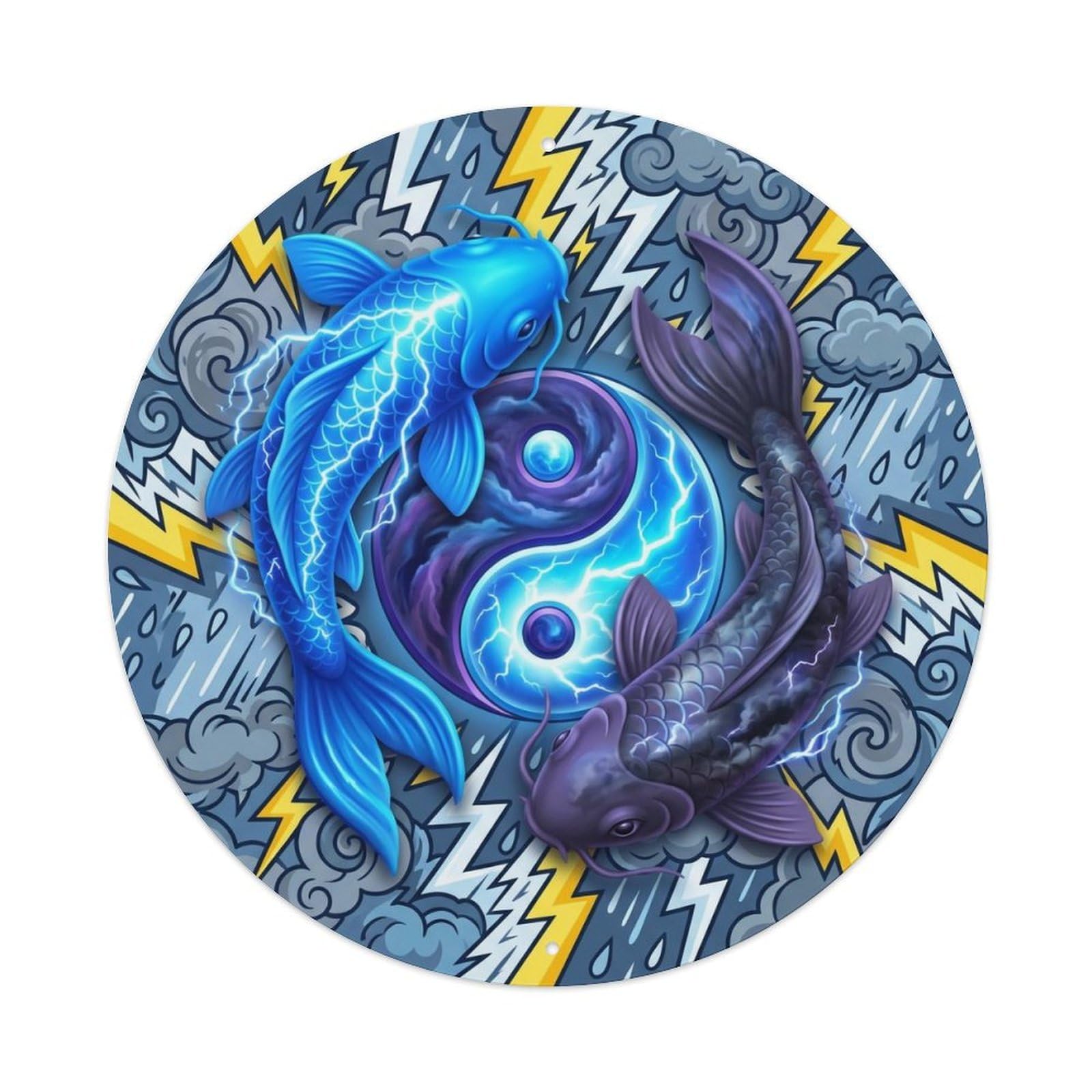 Tai Chi Koi Fish Thunder Storm Electric Metal Tin Sign