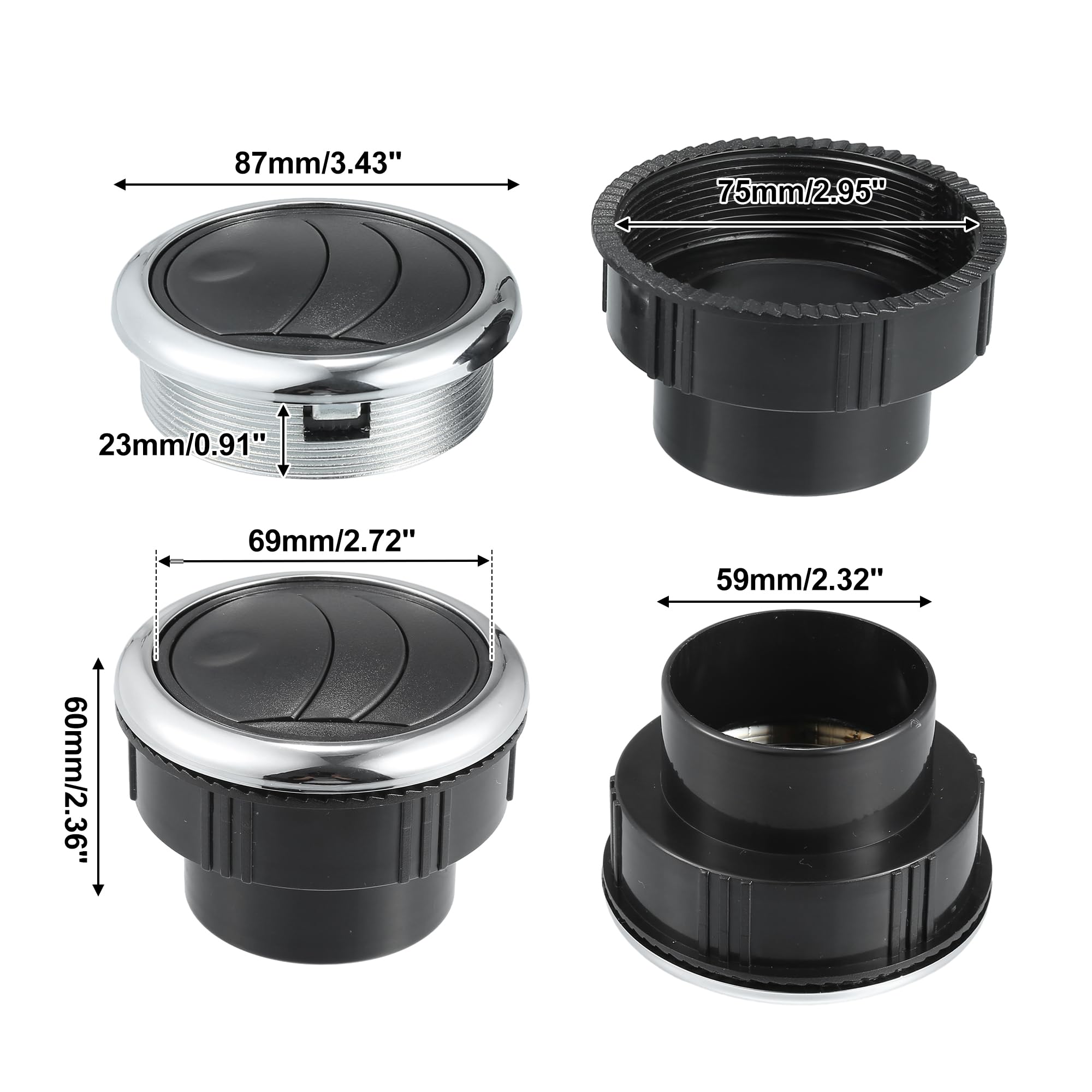 A ABSOPRO 87mm 75mm Nero e Argento Tono A/C Uscita Ventola Aria Universale per RV Bus Barca Yacht Caravan - Confezione da 1