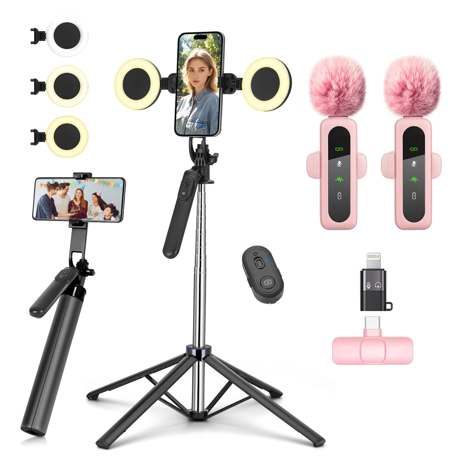 Kit per vlogging da 70 pollici, treppiede in metallo per selfie per iPhone