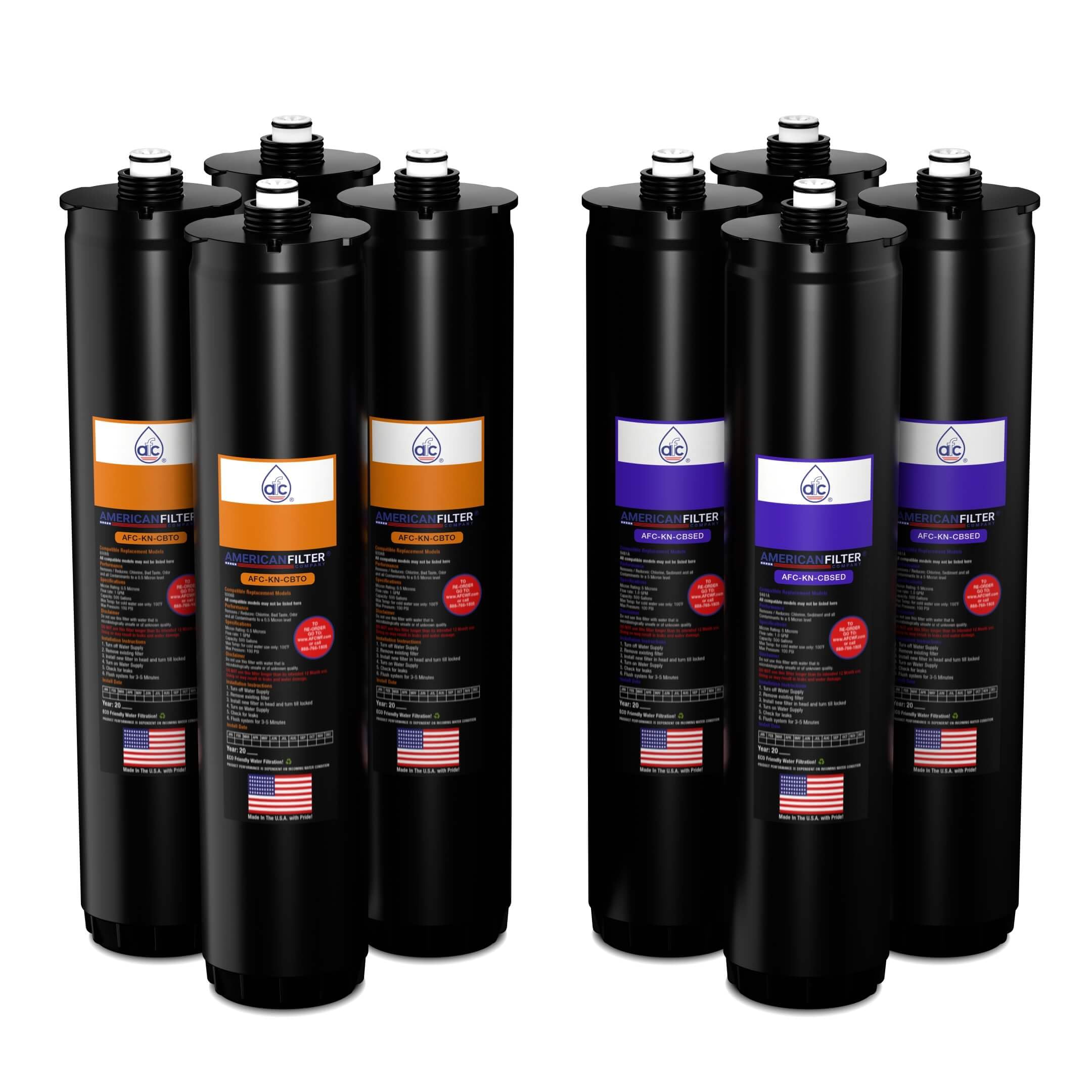 AFC™ Brand Model # AFC-KN-OP-2PK Water Filters, Compatible with Kinetico® K5, K2, VX, RX and KRO+ Replacement Cartridge set (Part # 9306B & 9461A) Orange/Purple -Made in U.S.A. - 2 Year Pack
