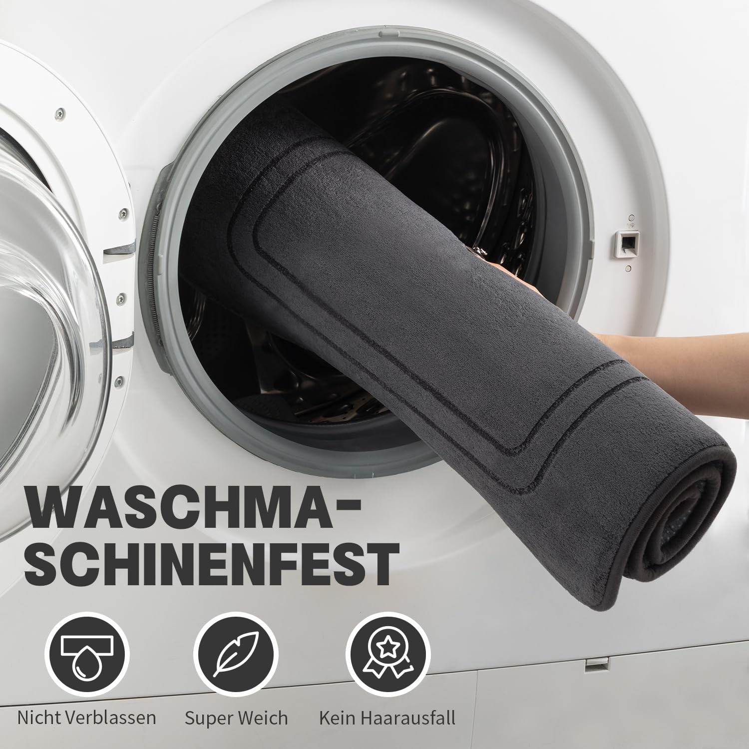 chakme Badezimmerteppich Set 3 Teilig, Weiche Memory-Schaum Badematte und U Förmige wc Vorleger, Badteppich rutschfest Waschbar Badvorleger Set Dunkelgrau
