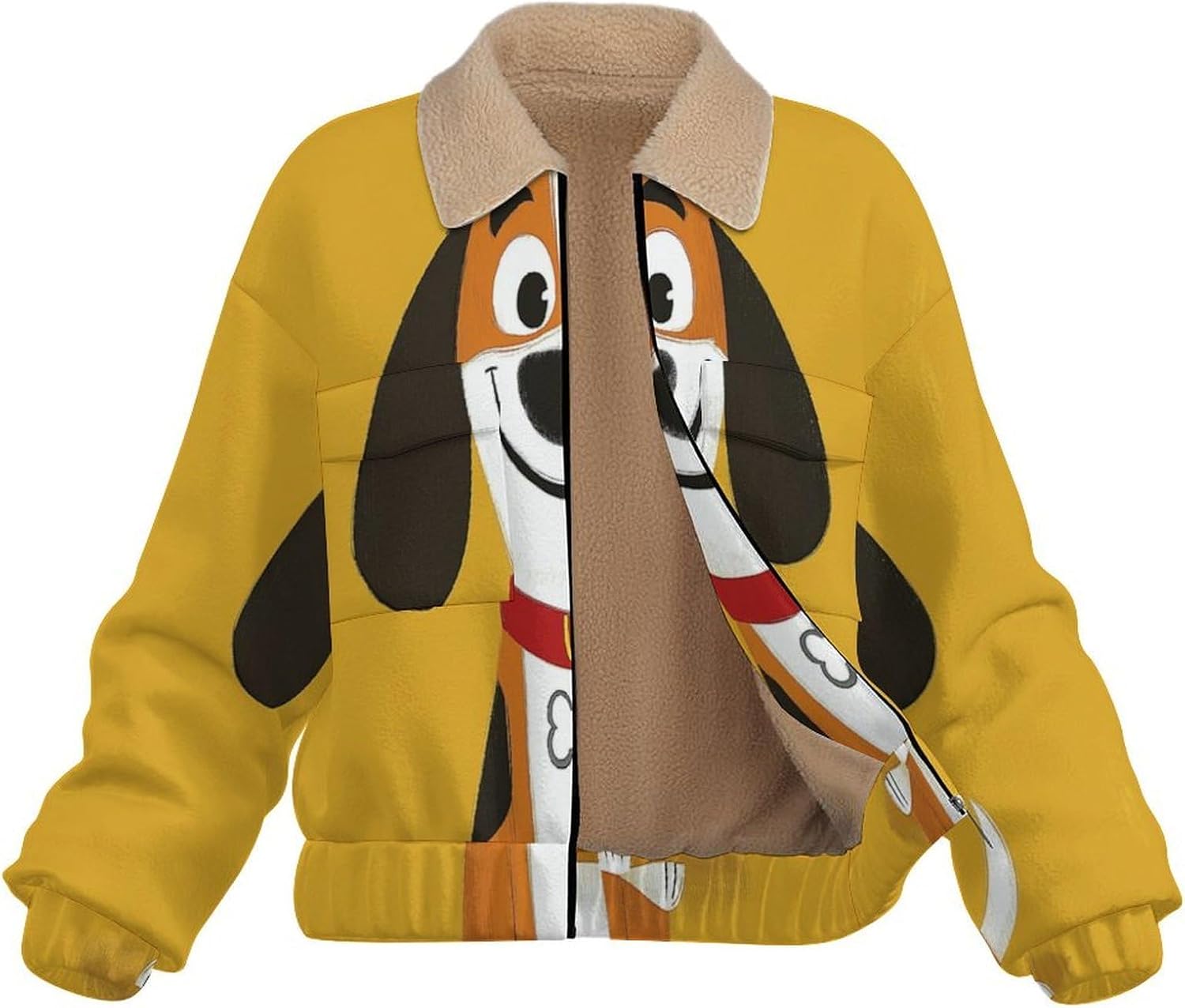 Polar Fleece Jackets for Women, Full Zip Oversized Sherpa Crop Coat, hound Printed Soft Warm Lapel Sweatshirts