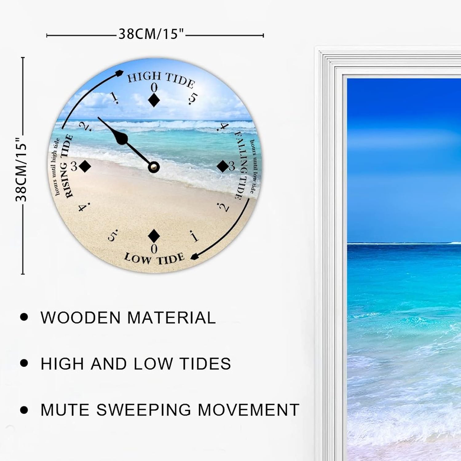 Tide Clock Beach and Shell Ocean Time Moon Tidal Clock Coastal Clock with High and Low Tide Nautical Tide Movement Clock for Beach House Deck Summer Decor Novelty Gift for Fishermen