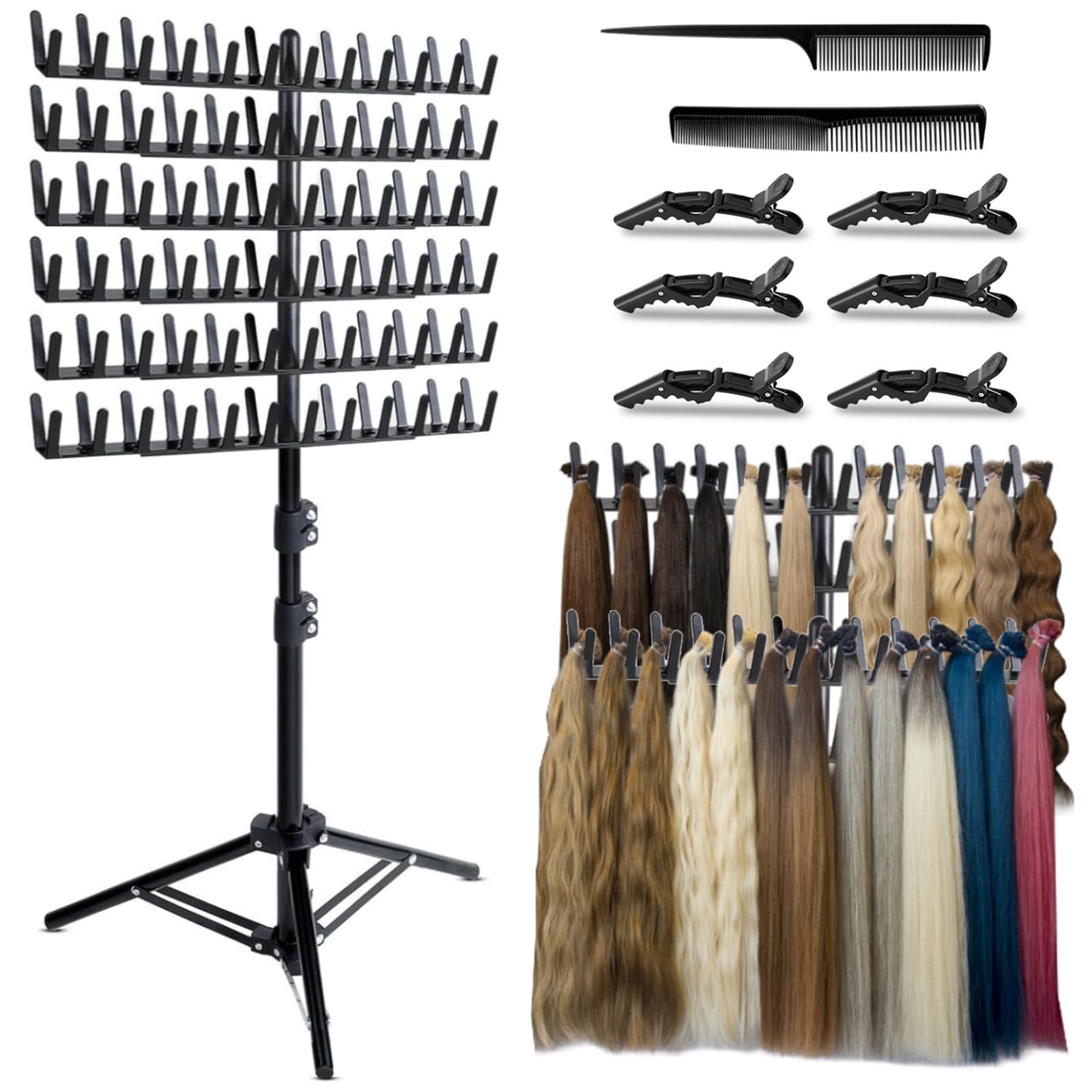 Funvalley Surperfect Braiding Rack with 144 Pegs,Height Adjustable Hair Extension Holder,Double Sided Wig Stand Hanger,Hair Braiding Separator Tool Stand for Hair Salon Home Traveling