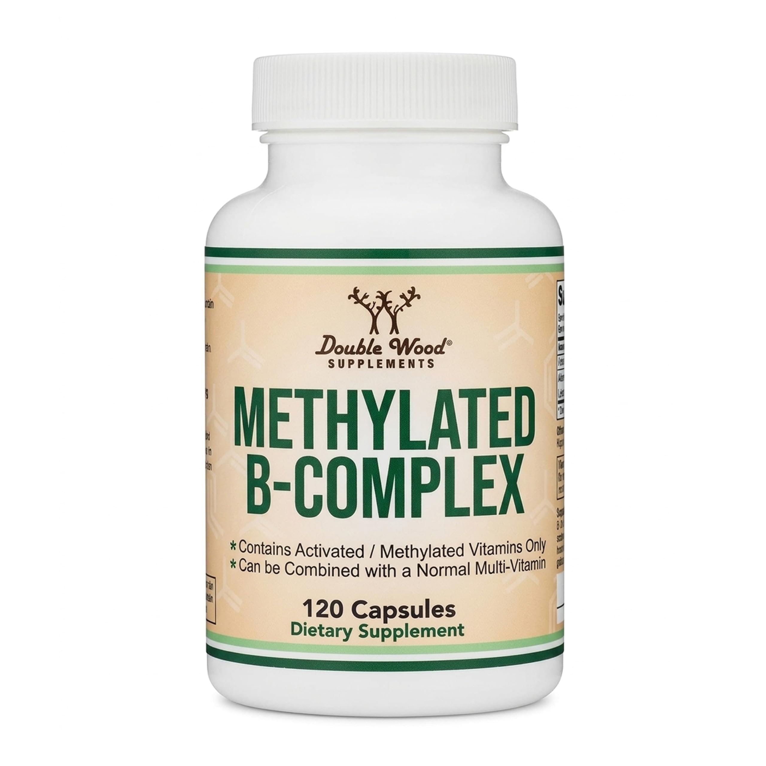 Gemethyleerde multivitamine (alleen gemethyleerde en geactiveerde vitamines - Gemethyleerd B-complex met trimethylglycine (TMG) en methylfolaat)(Non-GMO, Glutenvrij MTHFR-supplement) 120 Capsules by Double Wood
