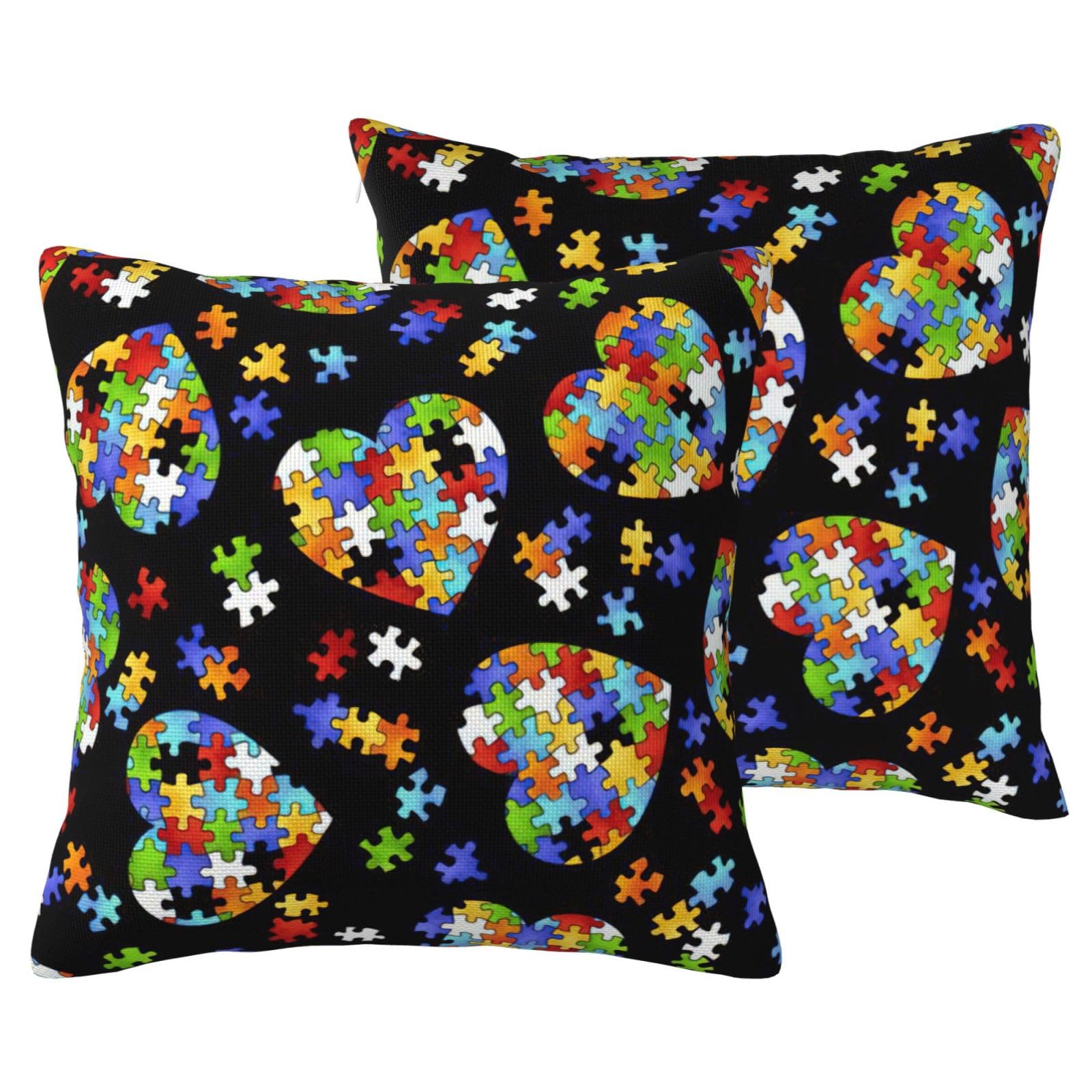 Housses de coussin lin motif cœur sensibilisation autisme pleines de sens