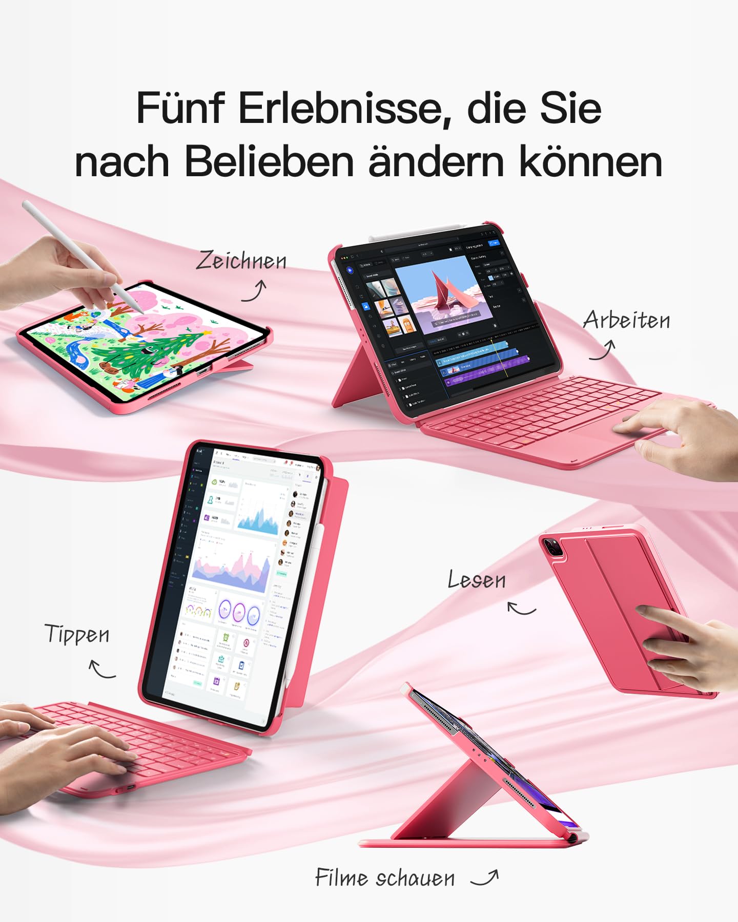 Inateck Etui z klawiaturą, ultralekka klawiatura do iPada 10/11 generacji A16 2025 11", iPad Air 11" M3/M2 (2025/2024), Air 5/4, Pro 11 4/3/2/1, zdejmowane, z touchpadem, QWERTZ, AceTouch KB04122