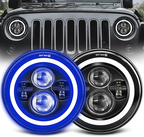 Faros delanteros LED redondos de 7 pulgadas con halo azul H6024 con haz de luz altabaja DRL ámbar señal de giro compatible con Jeep Wrangler JK TJ disponible en Yaxa Venezuela