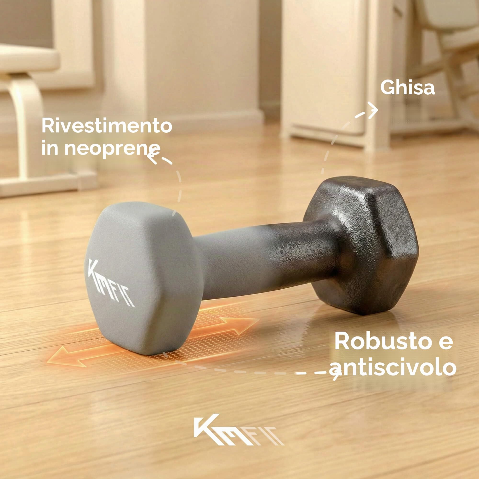 KM-Fit Set manubri 18 kg con supporto | Manubri in neoprene 1–5 kg | Impugnatura ergonomica in ghisa antiscivolo | Antirotolamento | Fitness & allenamento forza a casa