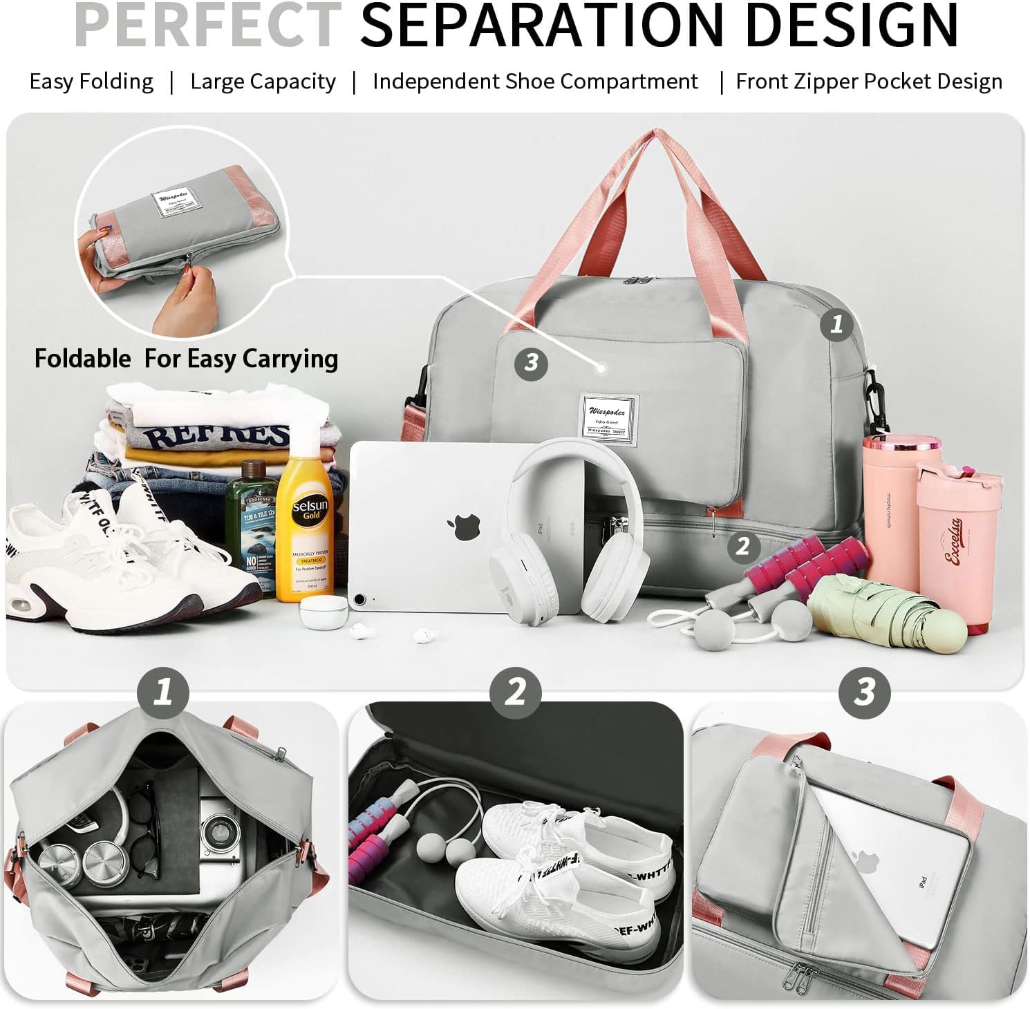 Wiespodex Per Ryanair Airlines - Borsone da viaggio pieghevole, 50 x 32 x 28,5 cm, borsa da viaggio pieghevole per la notte, per donne e uomini (con tracolla), Verde