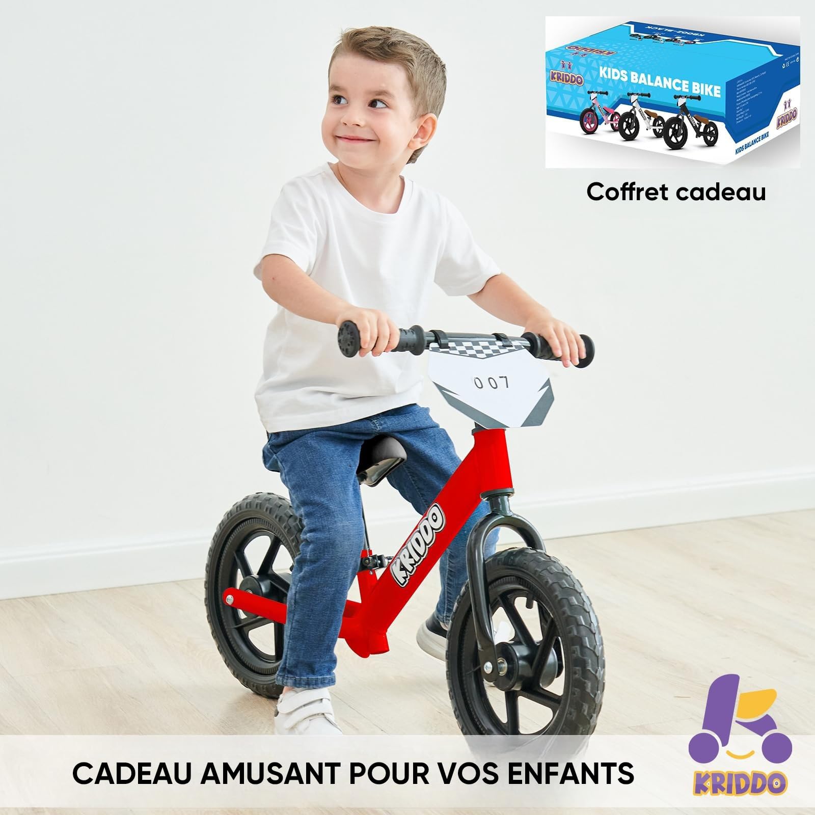 KRIDDO Draisienne 2 Ans, Vélo Bébé sans Pédales 12 Pouces avec Plaque Individuelle