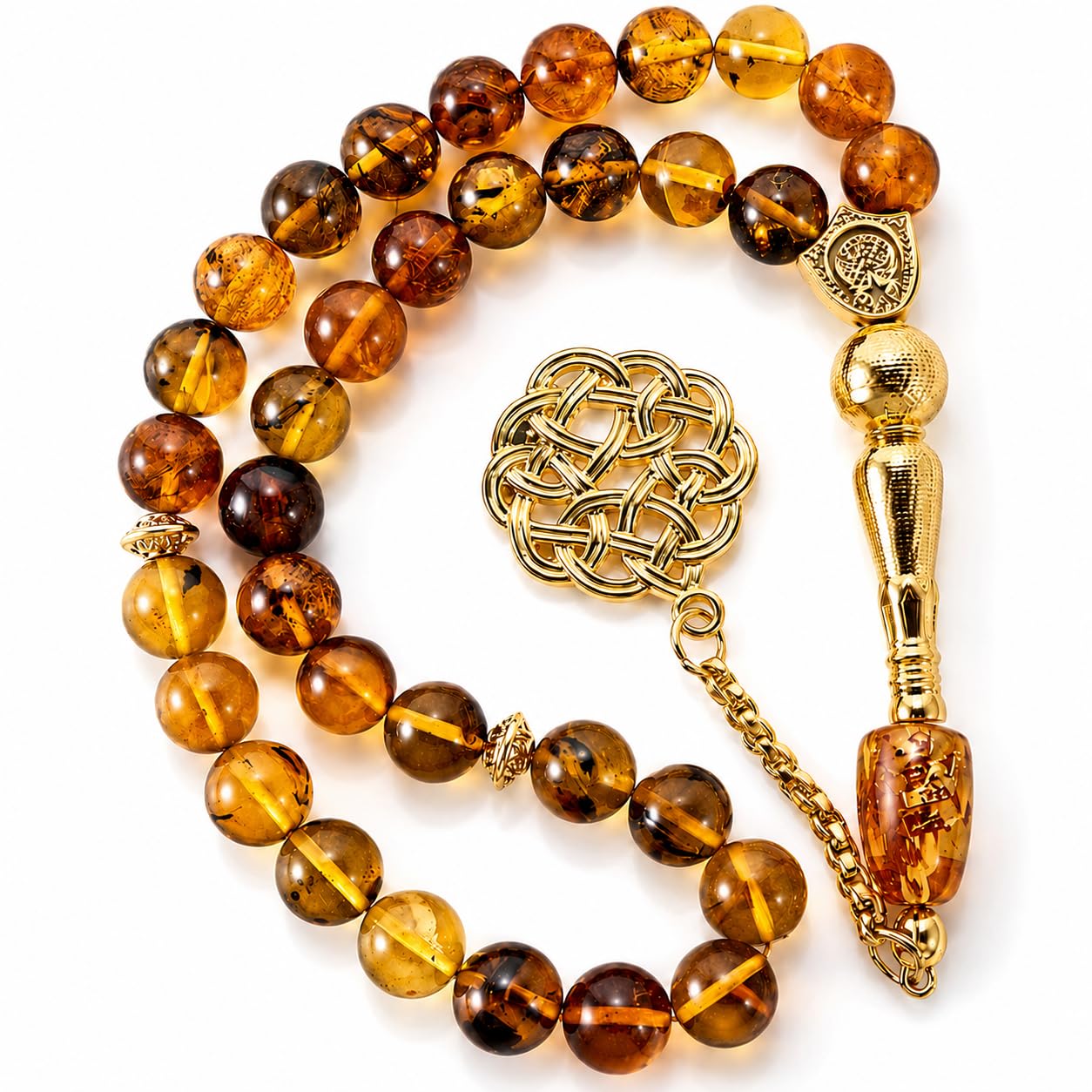 Bernstein Tasbih mit Echtheitszertifikat, 33 Perlen für Männer | Natürliche Amber Misbaha Tesbih, Islamische Gebetskette mit Geschenkbox, Ramadan Eid Hajj Geschenk