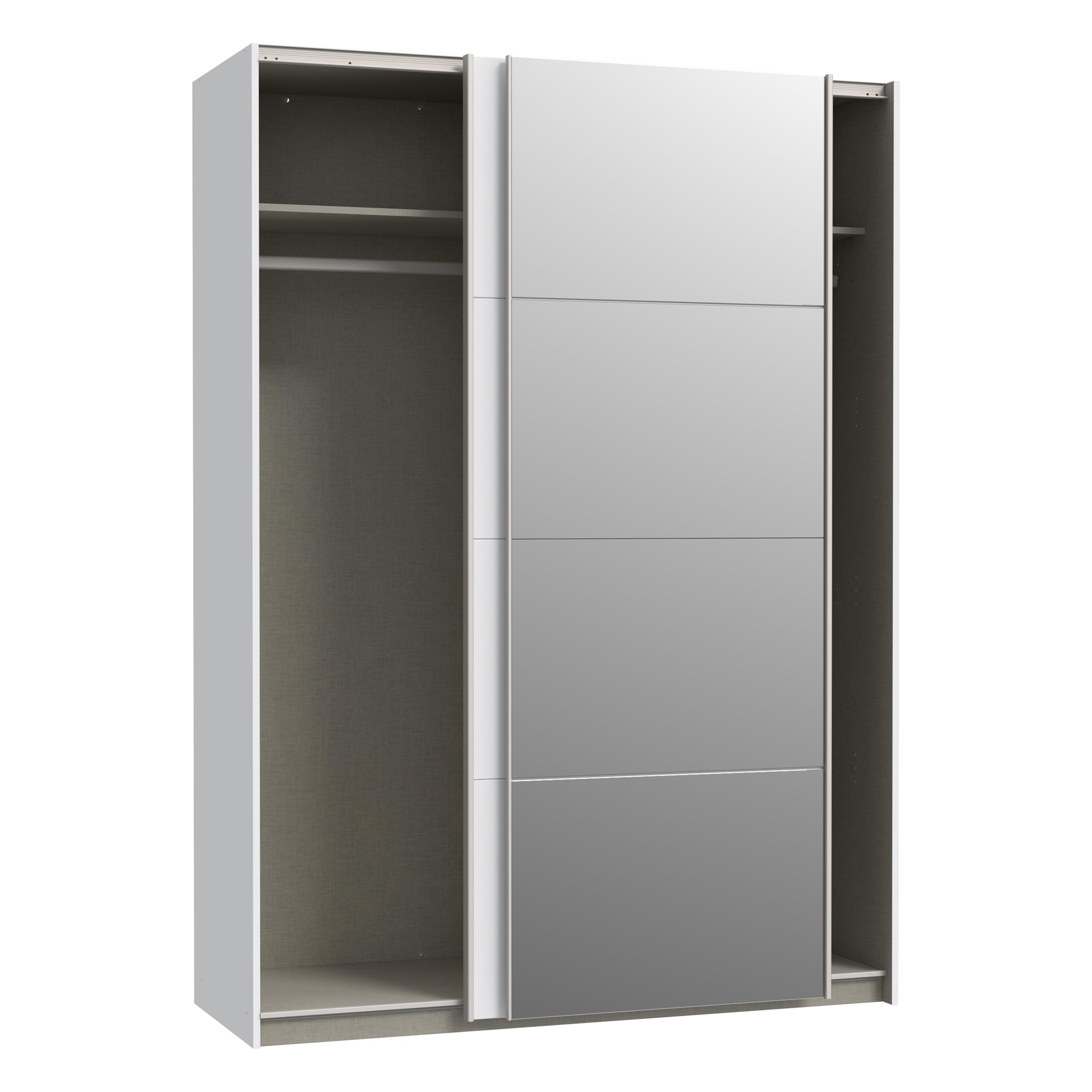 Forte Schach & MATT 2 Kleiderschrank 150, moderner, 2-türiger Schrank mit Spiegel, Holzwerkstoff, Schwebetürenschrank, Weiß, 150,1 cm breit, 210,5 cm hoch, 61,2 cm tief