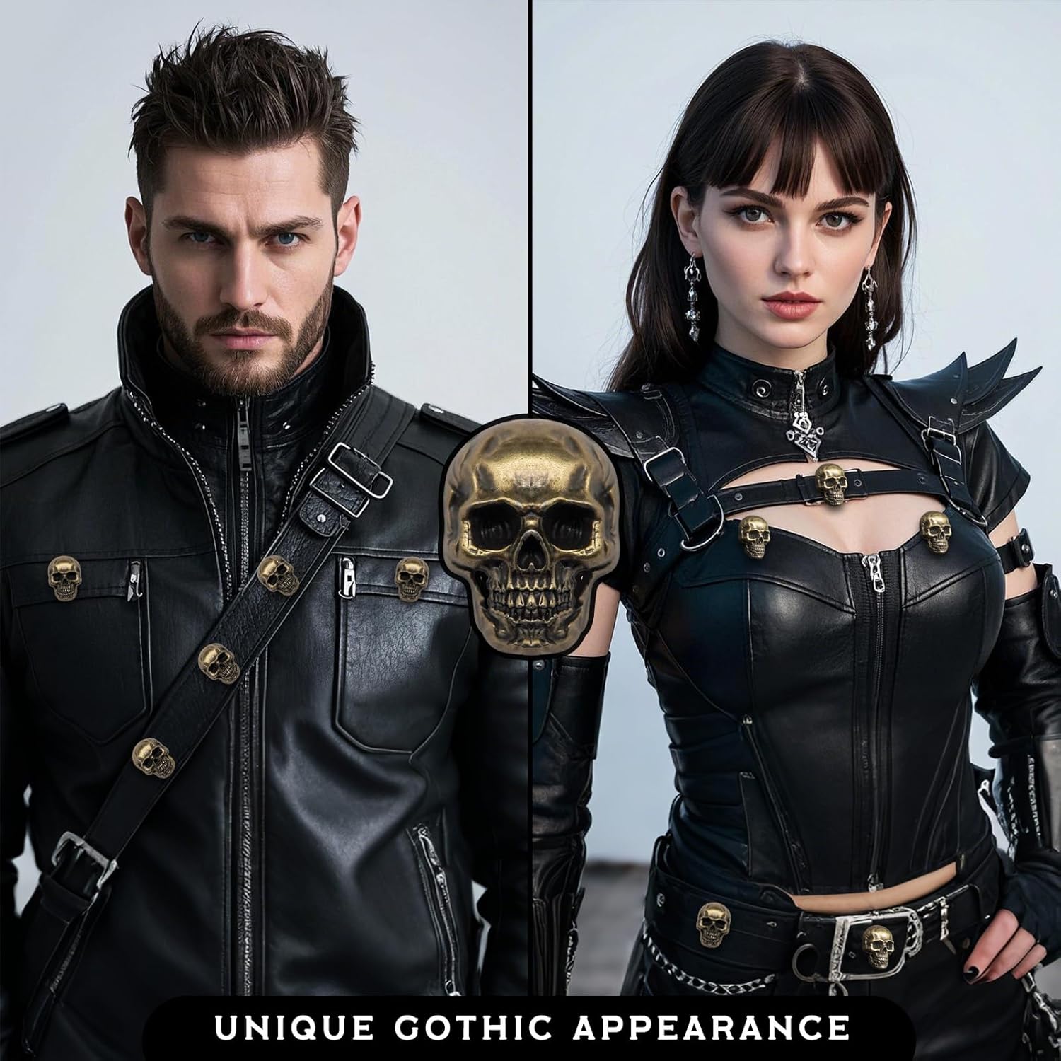 Sanyeyufeng 12Pcs Skull Rivets Buttons Skeleton Stud Goth Mental Conchos Pins for Leather Craft, Leather Belts, Shoes, Bags, Fabric DIY (Brass Color) - Image 6