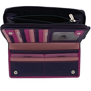 Portacarte Di Credito In Pelle Visconti Rainbow - Design Compatto Con Tasca Monete - Colore Prugna Multi - Foto 9
