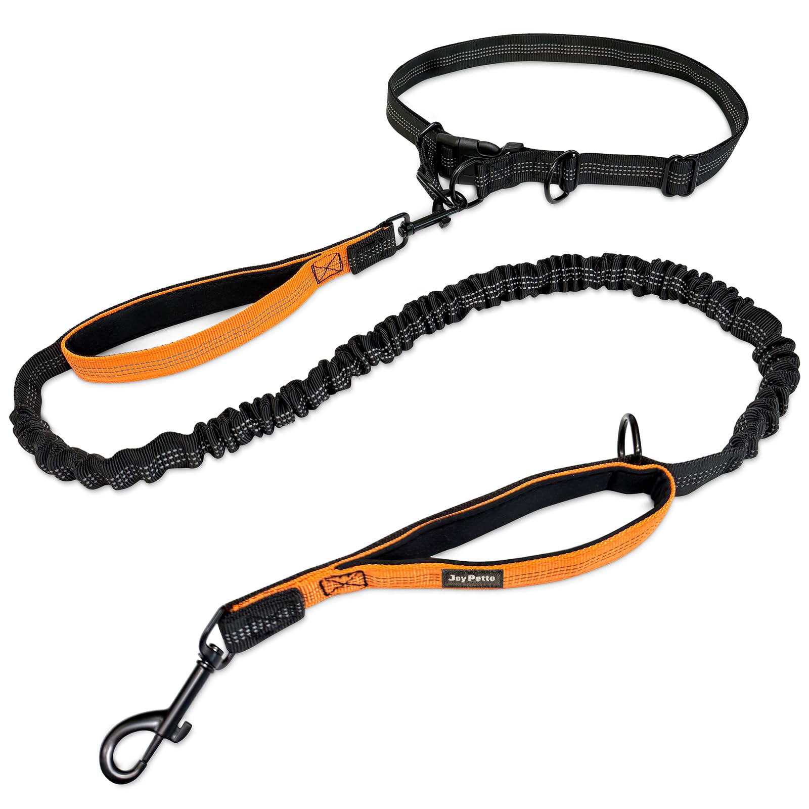 JoyPetto 4-6 FT Hands-Free Dog Leash for Running & Walking - Adjustable Waist Belt (28-47"), Shock-Absorbing Bungee, 2 Reinforced Handles, Reflective & Anti-Pull for Small/Medium Dogs, Orange