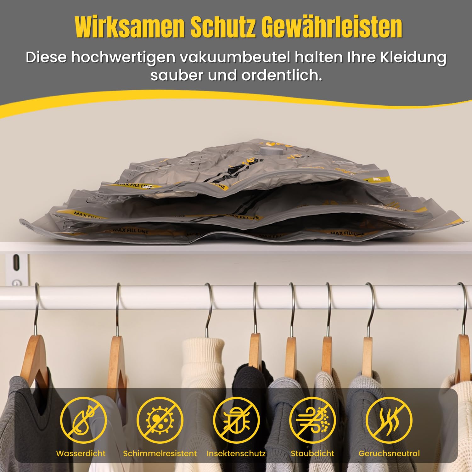 Vakuumbeutel für Kleidung mit Kabellose Vakuumpumpe – 15er Set Vakuumbeutel Reise (40×40/40×50/40×60 cm), ideal für Reise & Aufbewahrung – Vacuum Bags for Clothing Travel & Storage