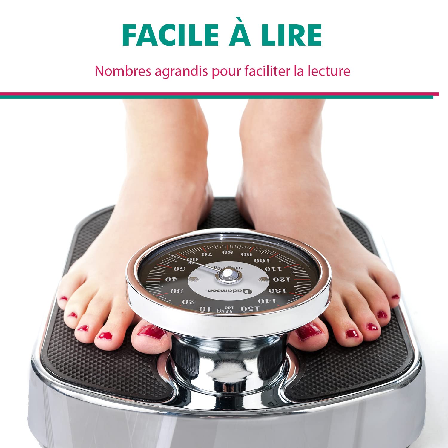Adamson A26 Balance Pèse Personne Analogique - Nouveauté - Jusqu'à 160kg, Surface Antidérapante, Chiffres Extra Larges, Pèse Personne Mécanique, Garanti 20 Ans - Chambre et Salle de bain - Noir