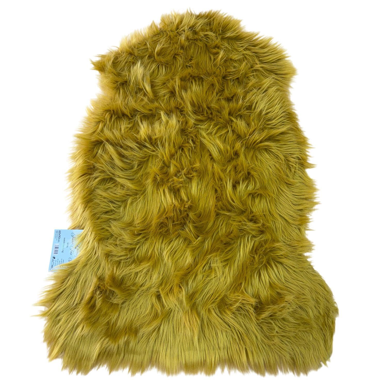 Kampala Hill Luxury Faux Rabbit Fur Rug With Suede Backing Area Rug Plush Soft Accent Rug Mustard Yellow 60x90cm