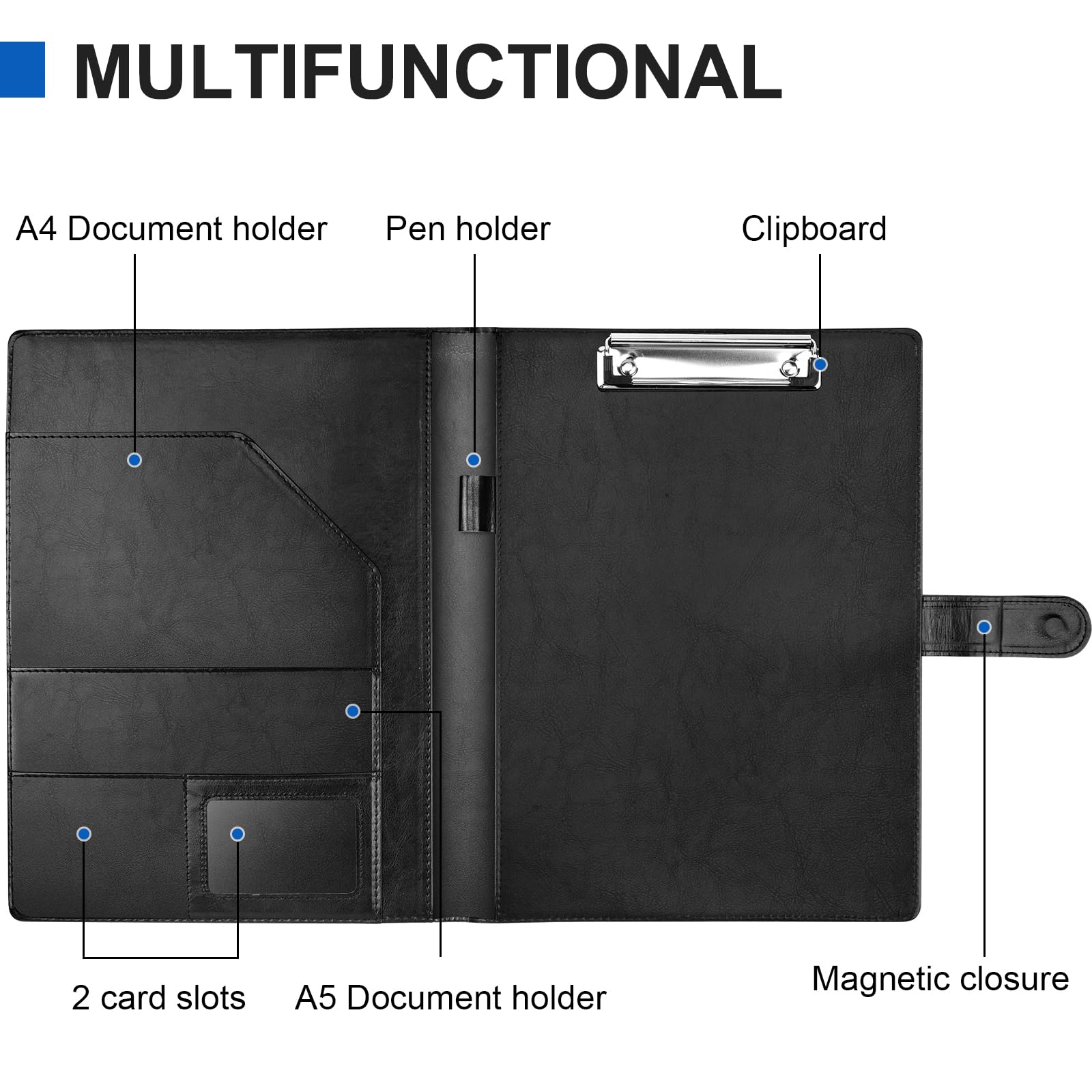 Portapapeles con Pinza, Carpeta Clip A4, Carpeta Piel, Carpeta Portapapeles con Tapa, Portafolios de Cuero sintético con Bolsillo Interior