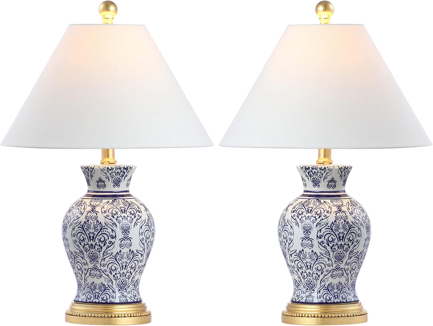 JONATHAN Y 21" Blue and White Chinoiserie Ceramic Floral Table Lamp Set of 2 for Living Room Bedroom, Modern Traditional Vase Lamp with Linen Shade, LED Bulbs Included JYL6606A-SET2