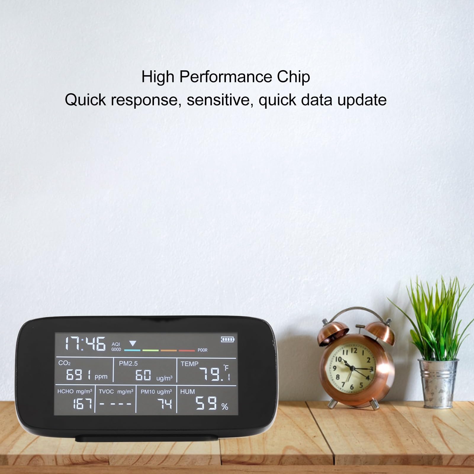 Monitor Jakości Powietrza PM2,5, PM10, CO2, TVOC, Wyświetlacz Czasu Tester Powietrza w Pomieszczeniu z Ekranem LCD do Domu, Biura, Samochodu