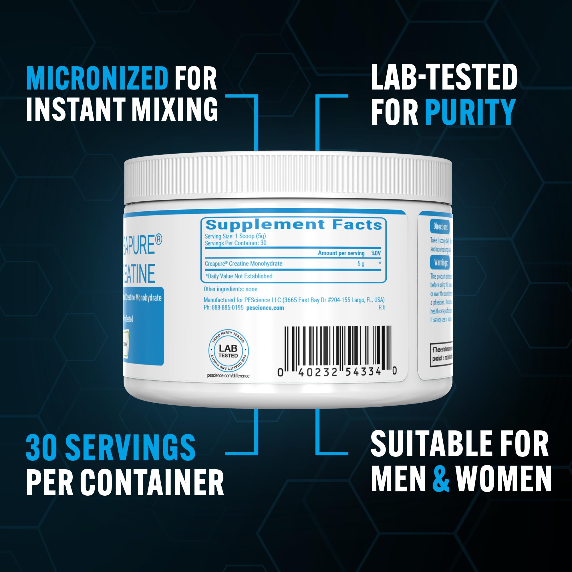 PEScience TruCreatine+ Creatine Monohydrate Powder, 30 Servings, Unflavored — Amazon image 4