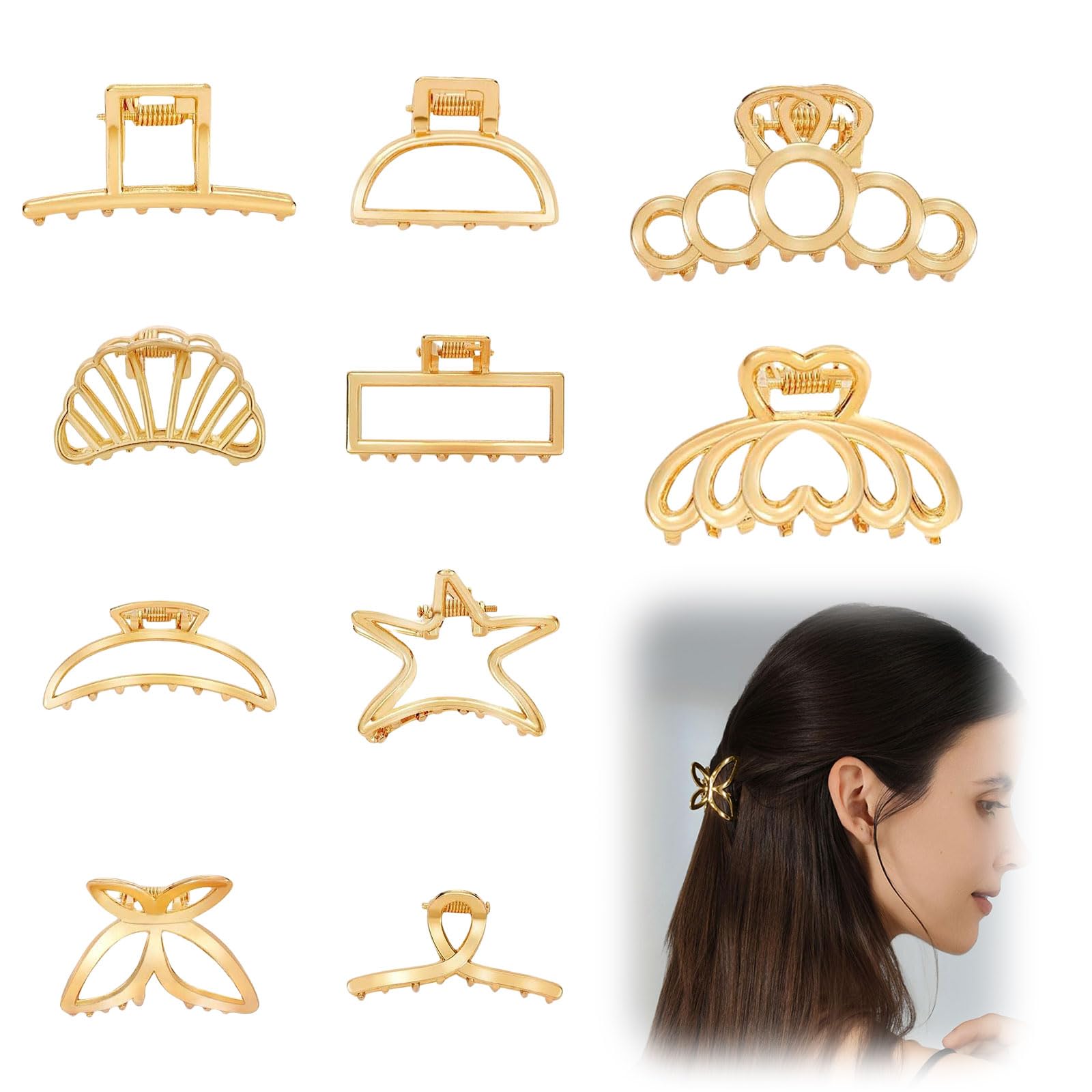 GlamRays 10 unidades pinzas doradas pequeñas para el pelo, pinzas de metal duraderas para cabello grueso y fino, sin deslizamiento, adecuadas para mujeres y niñas
