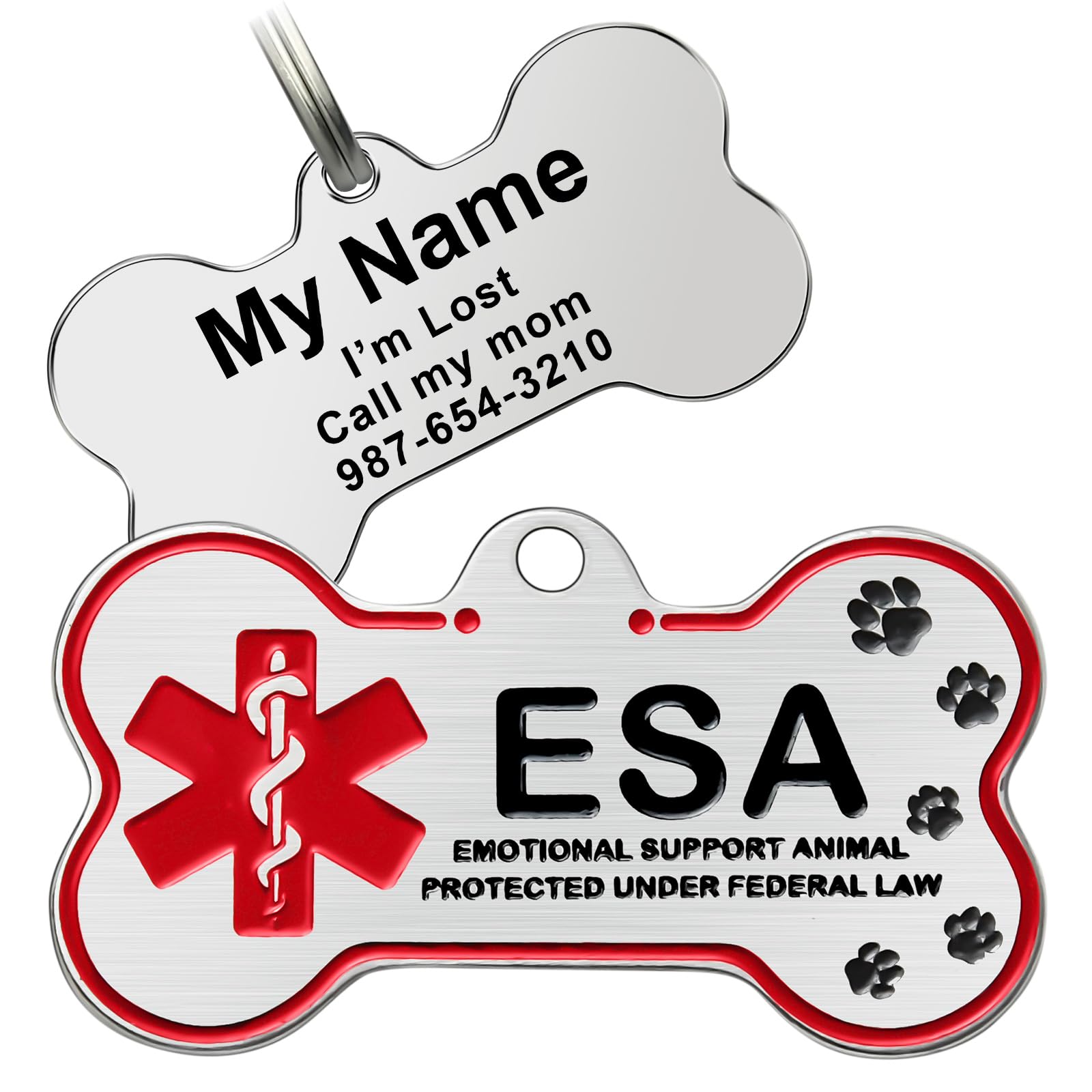 Personalized Stainless Steel Service (ESA) Dog Tag - Custom Emotional Support Animal Tags for Small & Large Dogs and Cats - 4 Line Engraved Name ESA Dog Tag Ideal for Collars, Vests, and Harnesses