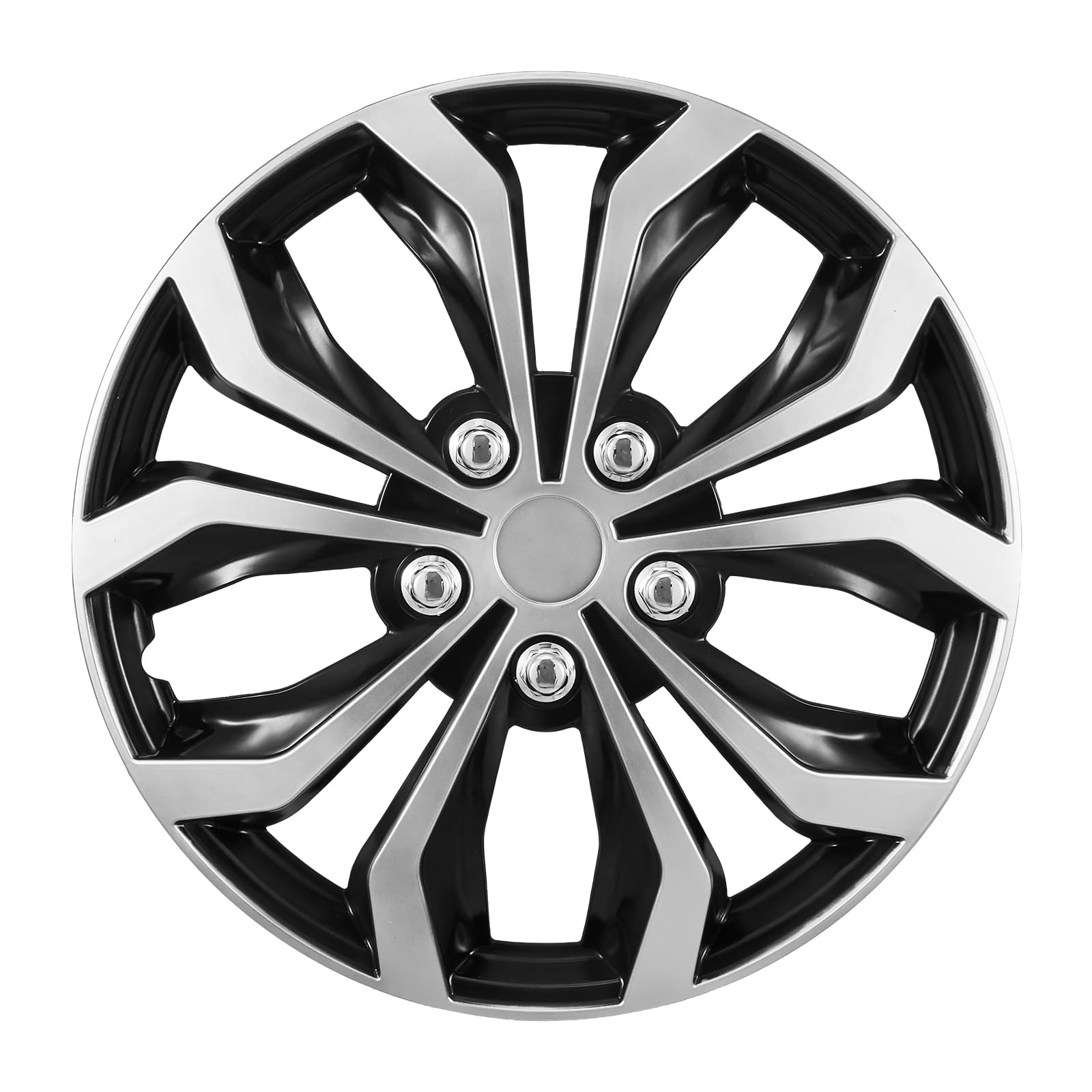 VEVOR Enjoliveurs Auto 4 Pièces, Cap de Roue pour Jante R16 de 40,6 cm, Remplacement OEM Compatible avec Hyundai Chevrolet Ford et Honda Protection des Roues, 10 Rayons, en ABS, Argenté et Noir