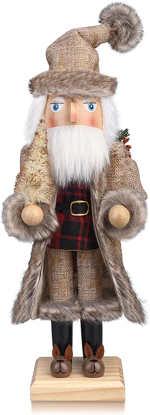 Santa Christmas Nutcracker Figures Decor 15 Inch, Wooden Xmas Nutcracker Santa Nutcracker Ornaments, Festive Christmas Decorations for Shelves and Tables