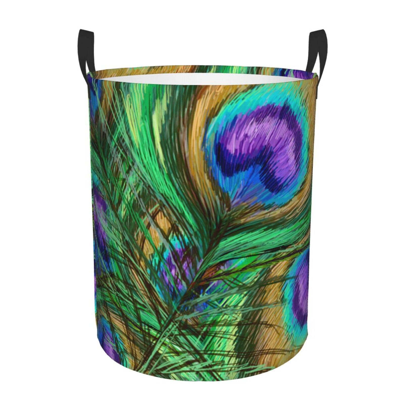 Laundry Basket Peacock Features Laundry Hamper Waterproof Idea Hampers Large Collapsible Baskets with Handle Suitable for Bedroom Bathroom Utility Room Kitchen