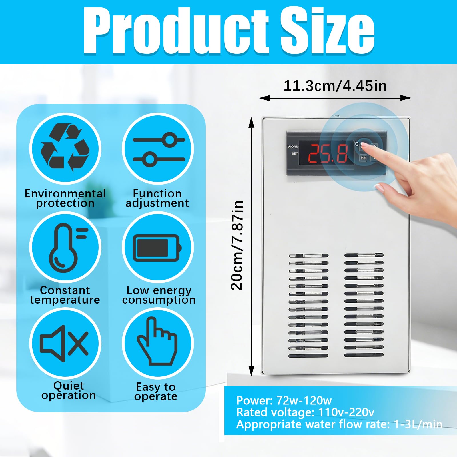 Enfriador Acuario, Refrigerador Acuario de 35L Water Chiller Bajo Nivel de Ruido 10-40°C Enfriador en Línea con Bomba de Agua y Tuberías 120W 220V para Acuarios Inteligentes