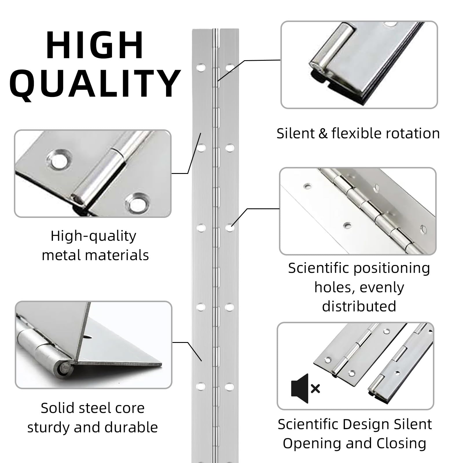 4PCS 12 Inch Piano Hinges Heavy Duty, 300mm Long Continuous Hinges with 50 Screws - Image 3