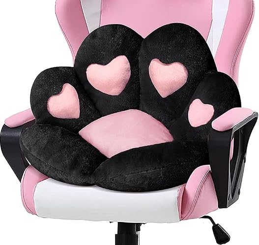 LANPEW Sitzkissen,Katze Pfot Rückenkissen Sitzkissen Cute Cat Paw Stuhlkissen Sitzkissen Plüsch Komfort Sitzpolster Büro Lazy Warm Sitzkissen Bett Tatami Bodenkissen für Home(60x60cm, Schwarzes Herz) - Schwarzes Herz - 60x60cm