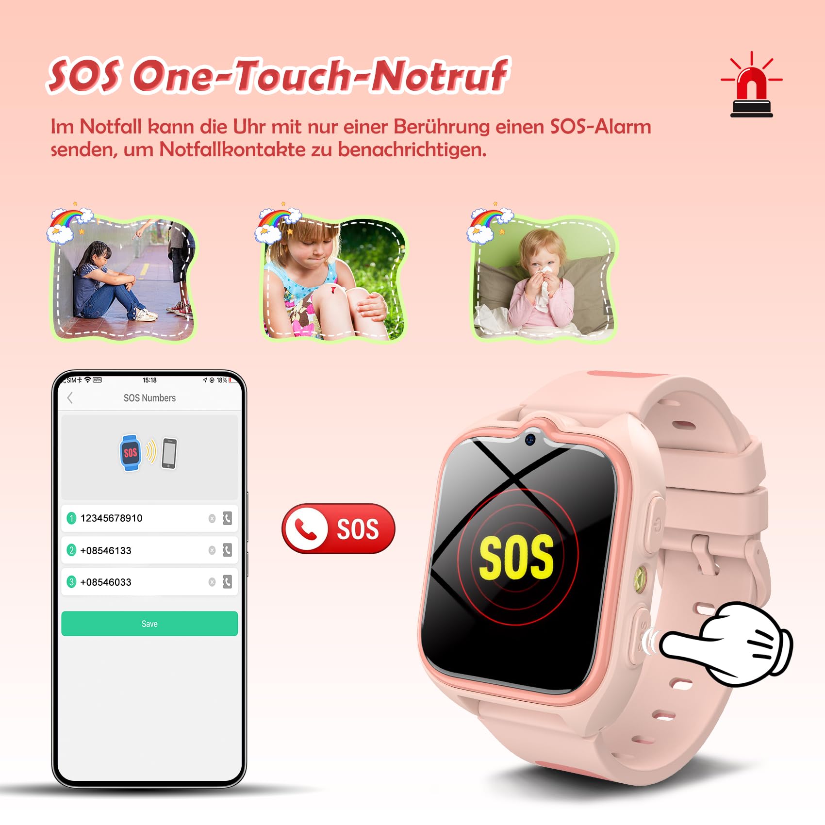 4G Smartwatch Kinder - Kinder Telefonuhr mit SIM-Kartenslot, Telefonanruf, Sprachchat, GPS, SOS Notruf, Taschenlampe, Schulmodus, Schrittzähler, Kinderuhr für Mädchen Geschenke 4-12 Jahren