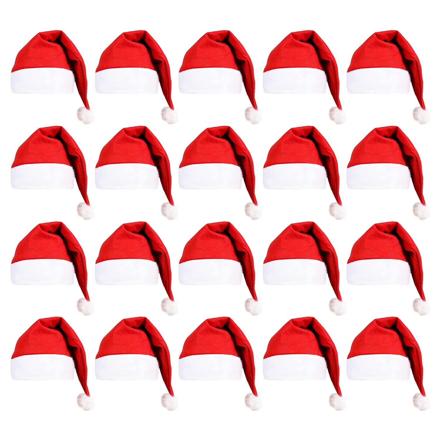 Adults Santa Hat - Pack of 20 - Red Felt Father Christmas Hat with a White Trim and White Bobble - Mens Ladies Christmas Fancy Dress Costume Accessory
