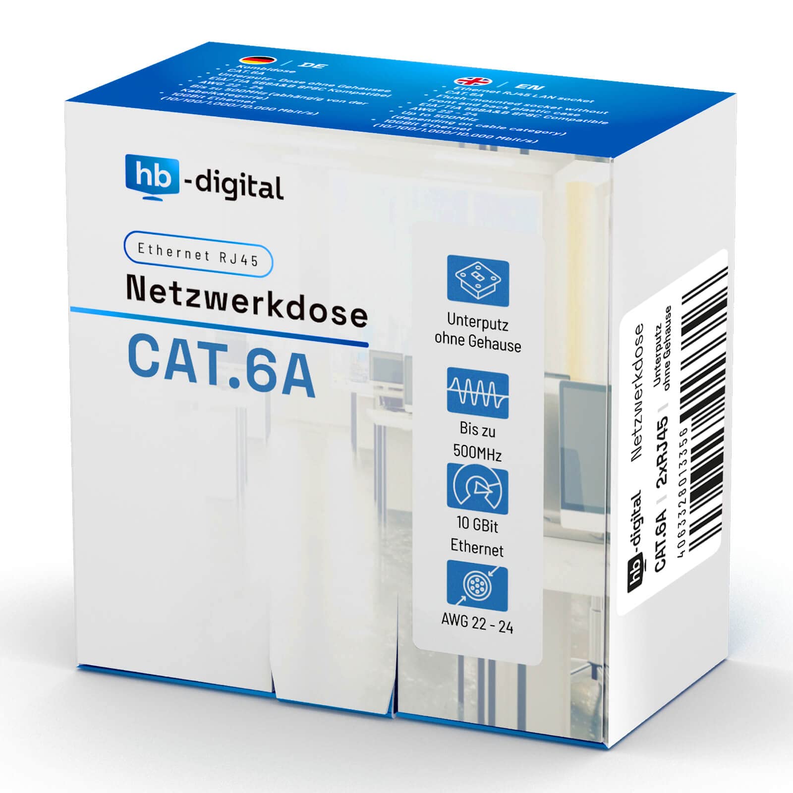 HB-DIGITAL 5 x CAT 6a gniazdo sieciowe RJ45 2-portowe STP ekranowane, kompatybilne ze sztywnymi kablami LAN PoE T568A/B standard stop cynku 10 Gigabit 50 mm x 50 mm - Bez obudowy