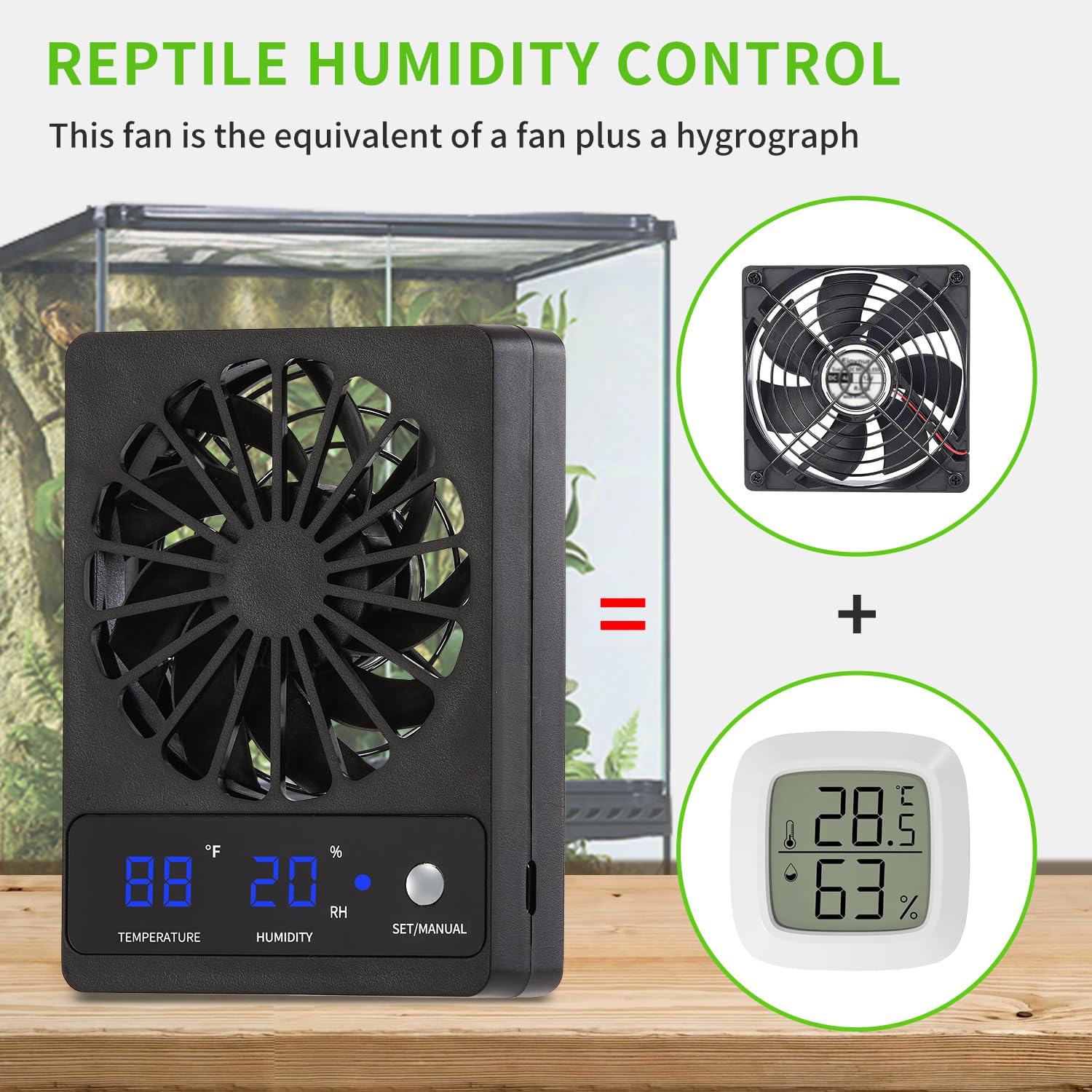 Reptilienventilator, Feuchtigkeitsventilator, Luftentfeuchter für Regenwald-Terrarium, verbessert die Luftzirkulation für Amphibien, Reptilien und Schlangen