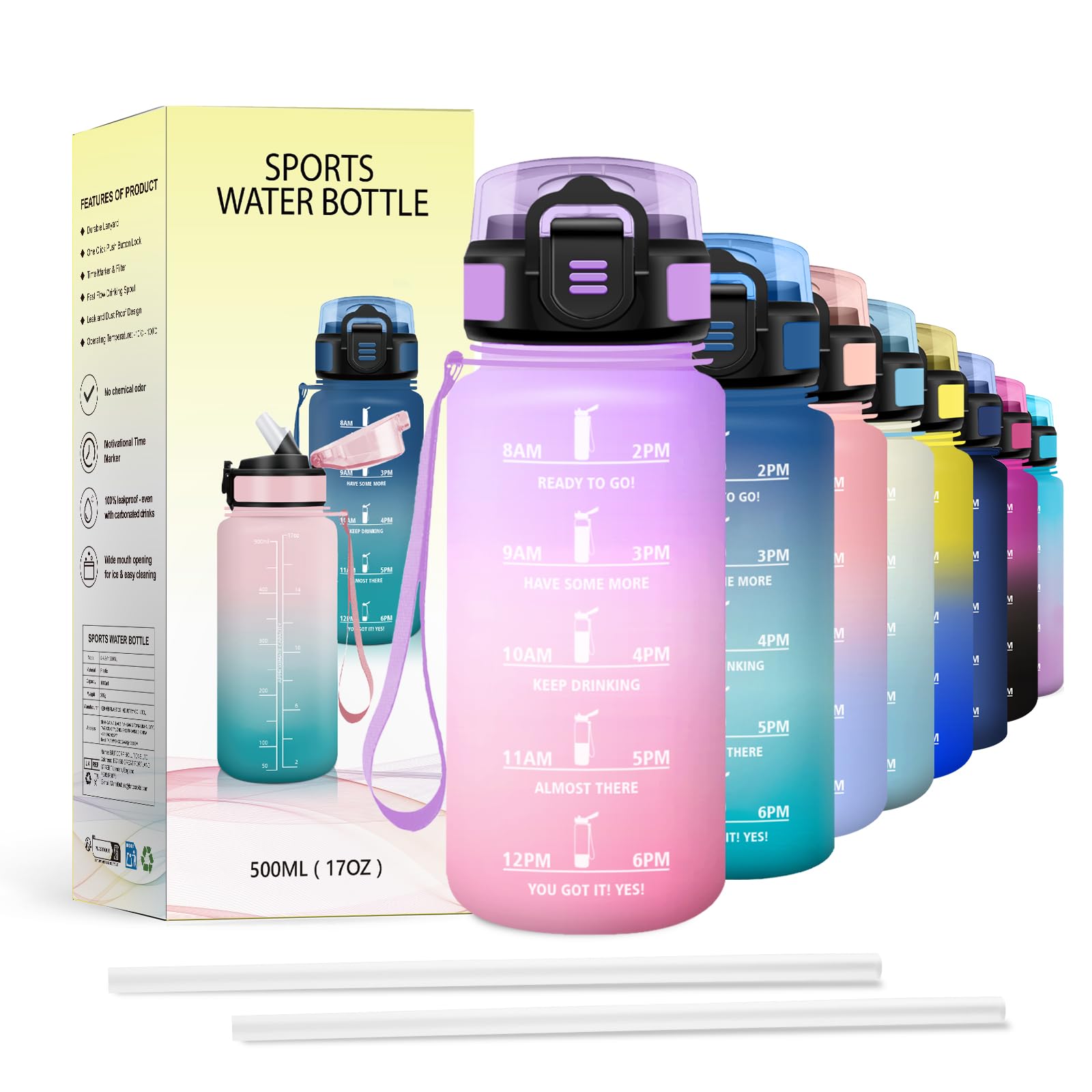 Bouteille d'eau pour le camping et le cyclisme avec paille réutilisable