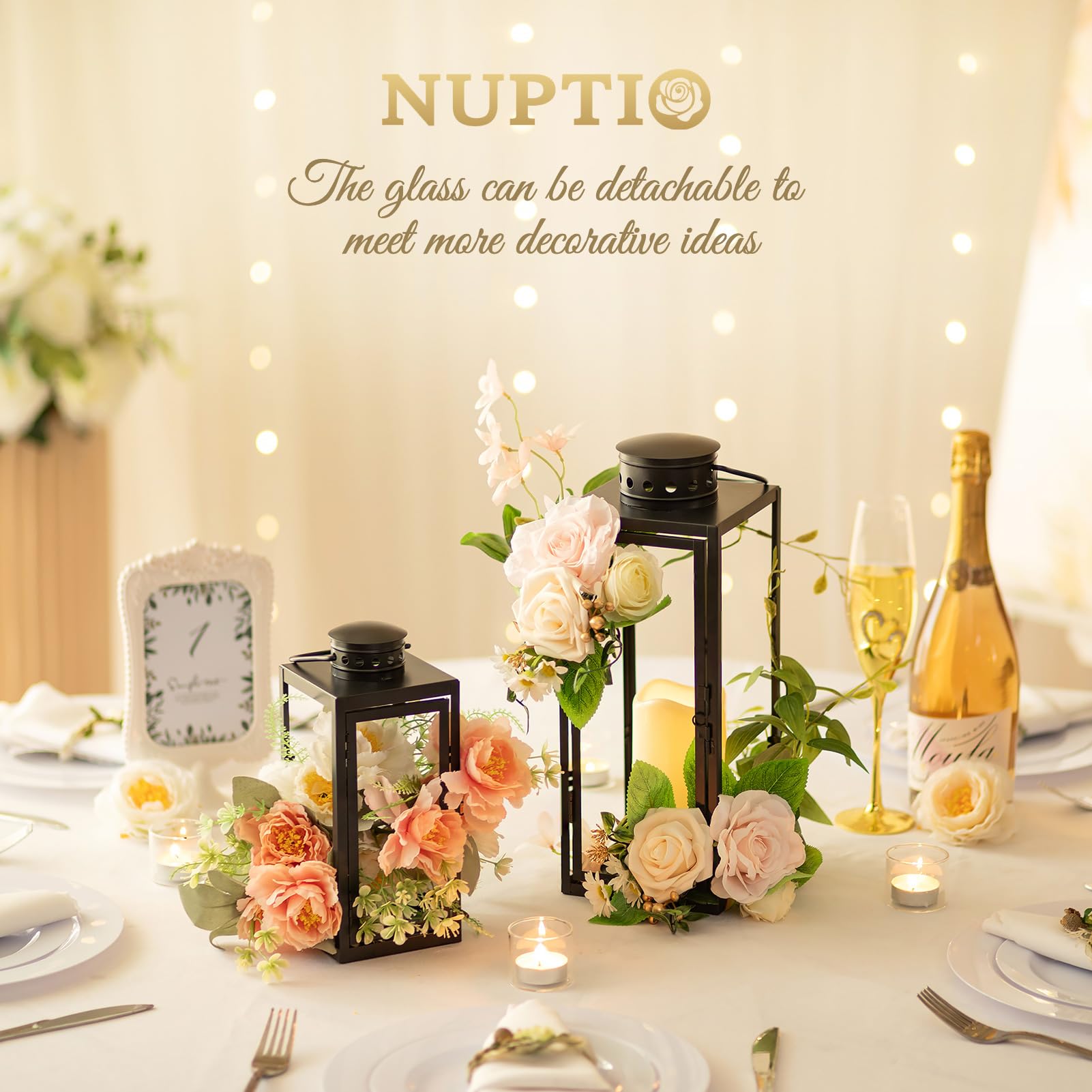 NUPTIO Lanterne Bougie Extérieur Noire 24cm 35cm Métal Lanternes Outdoor Funéraire Cimetière Résistant Aux Intempéries Jardin