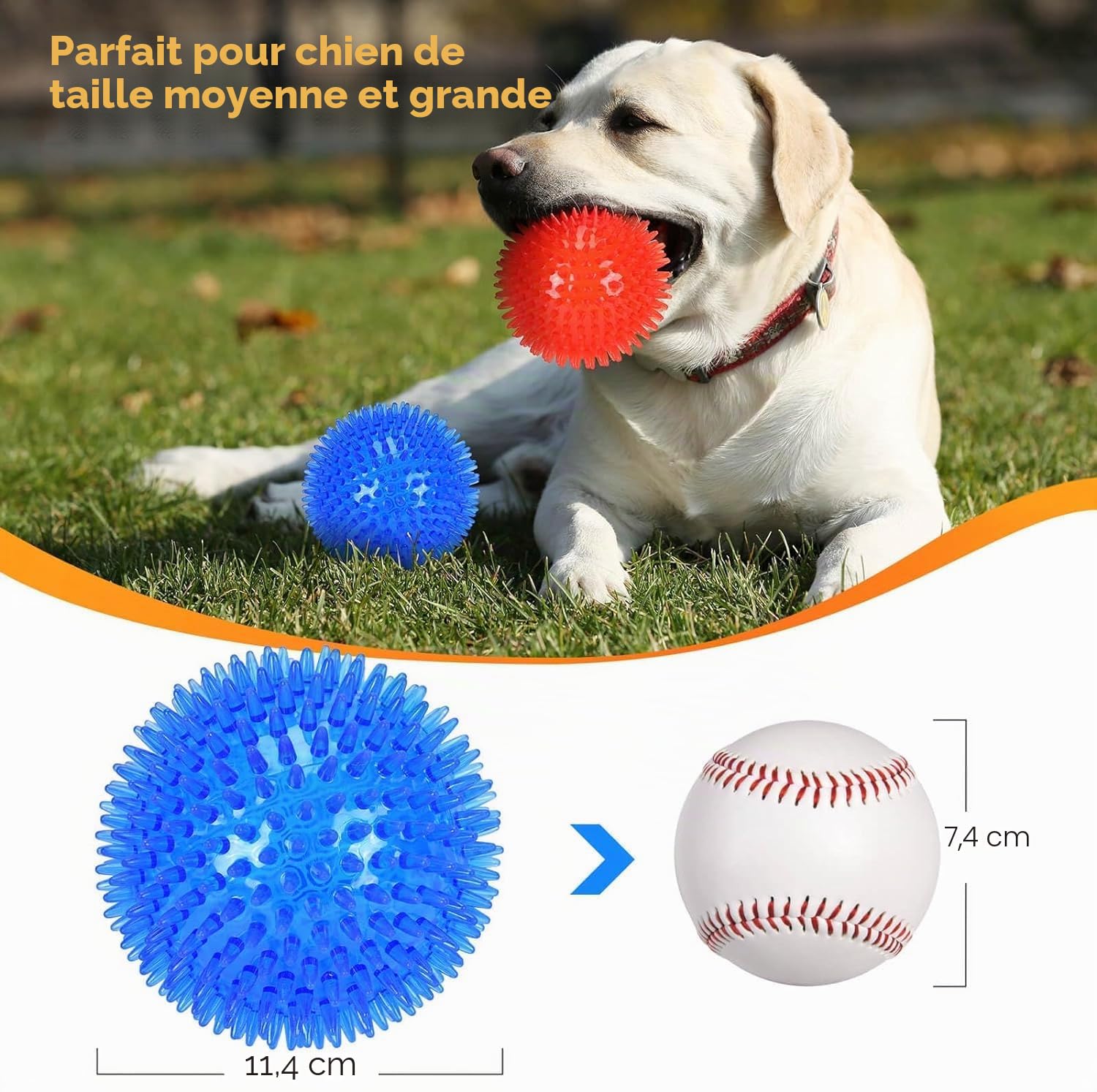 petizer Lot de 6 balles couinantes de 6,5 cm pour chien, balle à picots pour chien, jouet flottant pour piscine, jouets à lancer pour chiot en caoutchouc TPR pour l'ennui, nettoyage des dents pour